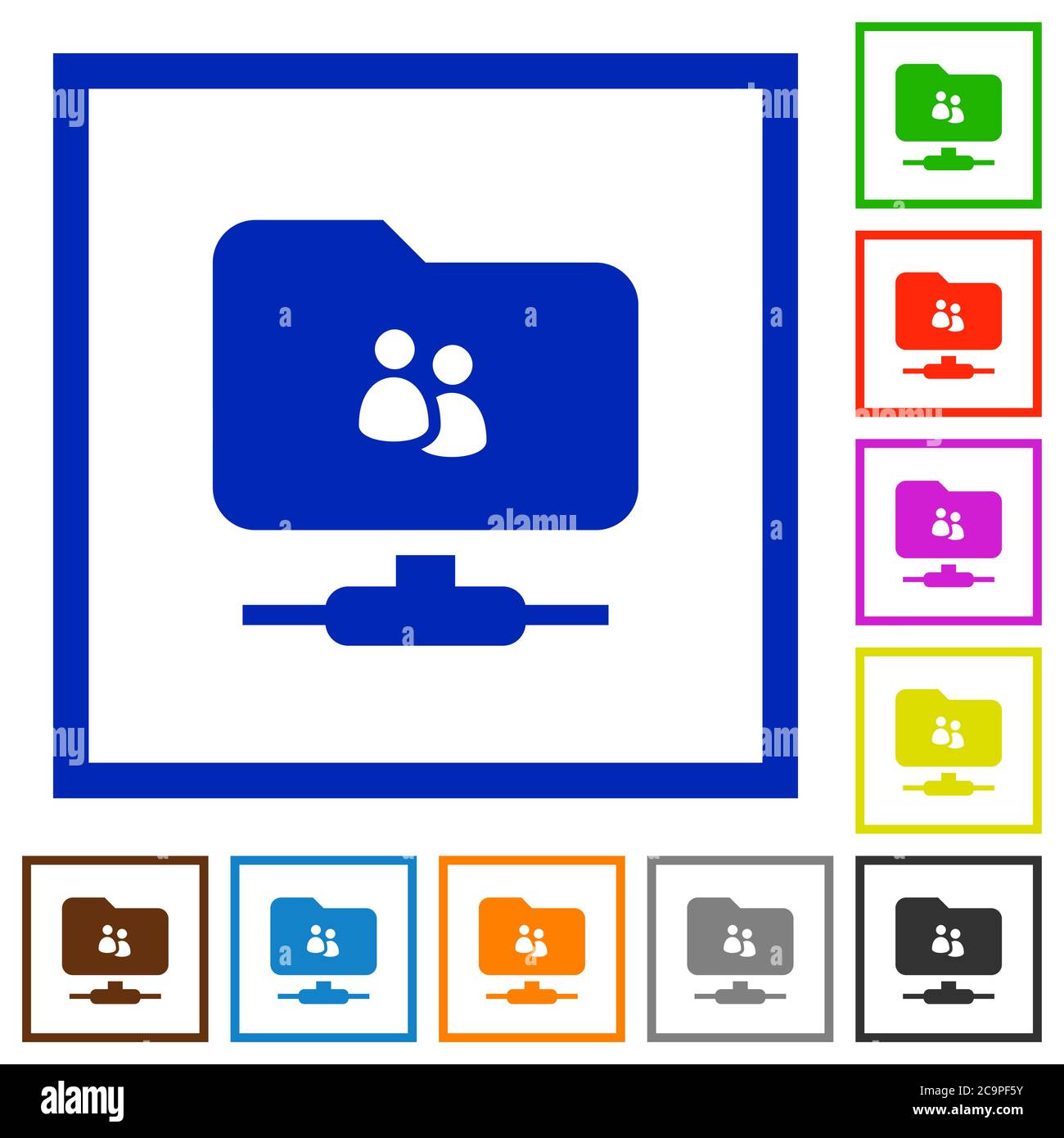 FTP group flat color icons in square frames on white background Stock Vector