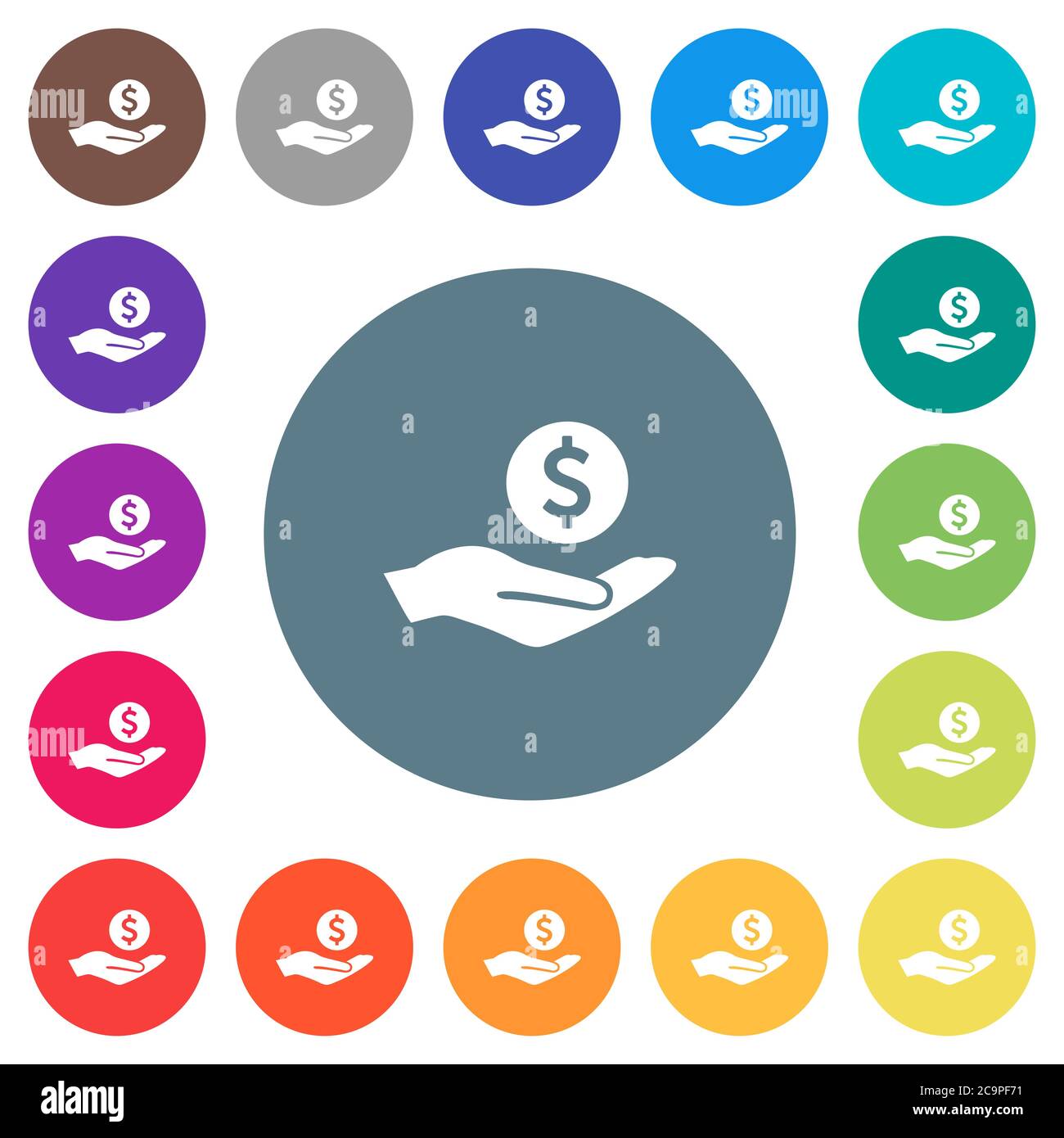 Dollar earnings flat white icons on round color backgrounds. 17 ...