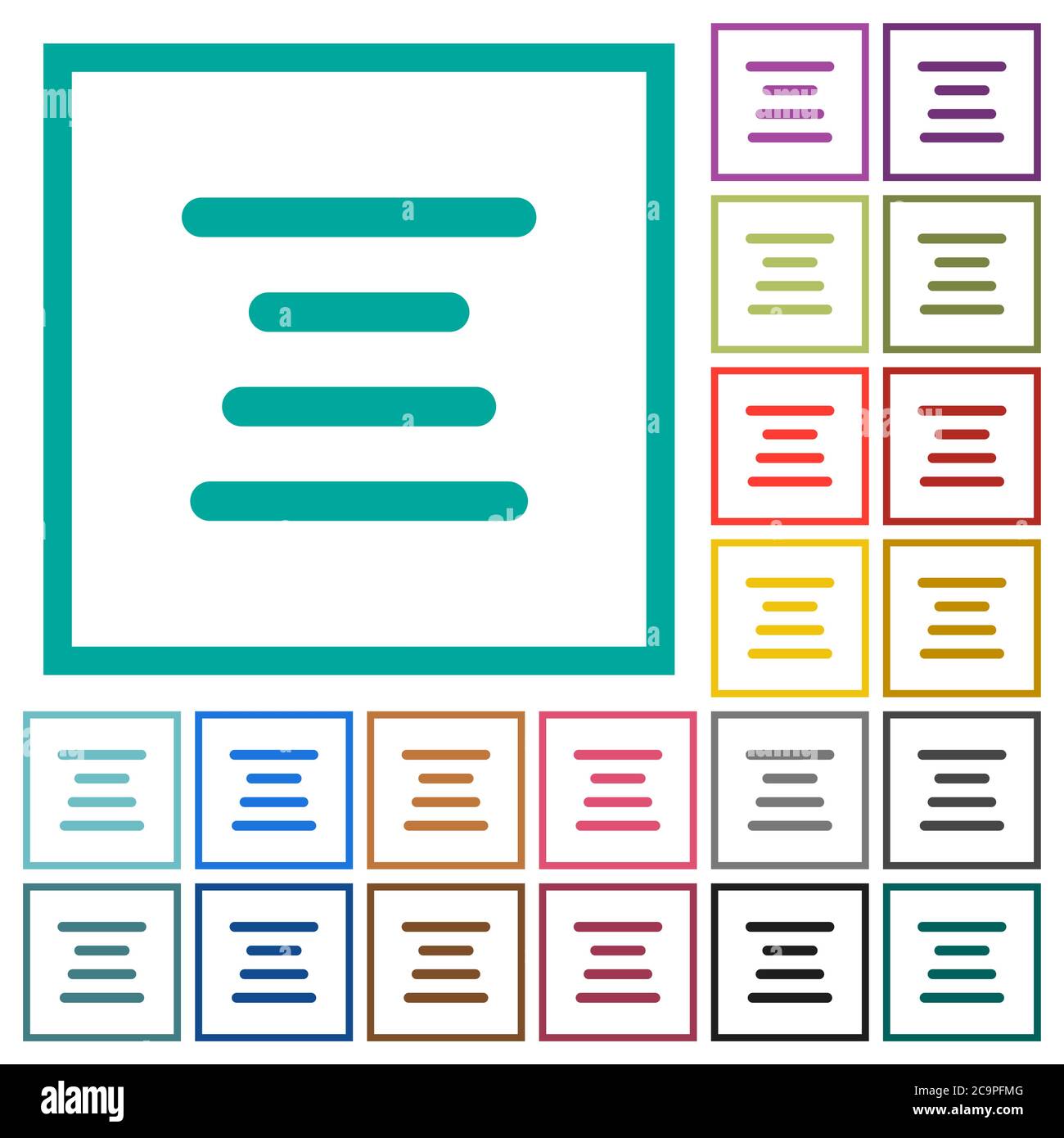 Text align center flat color icons with quadrant frames on white ...