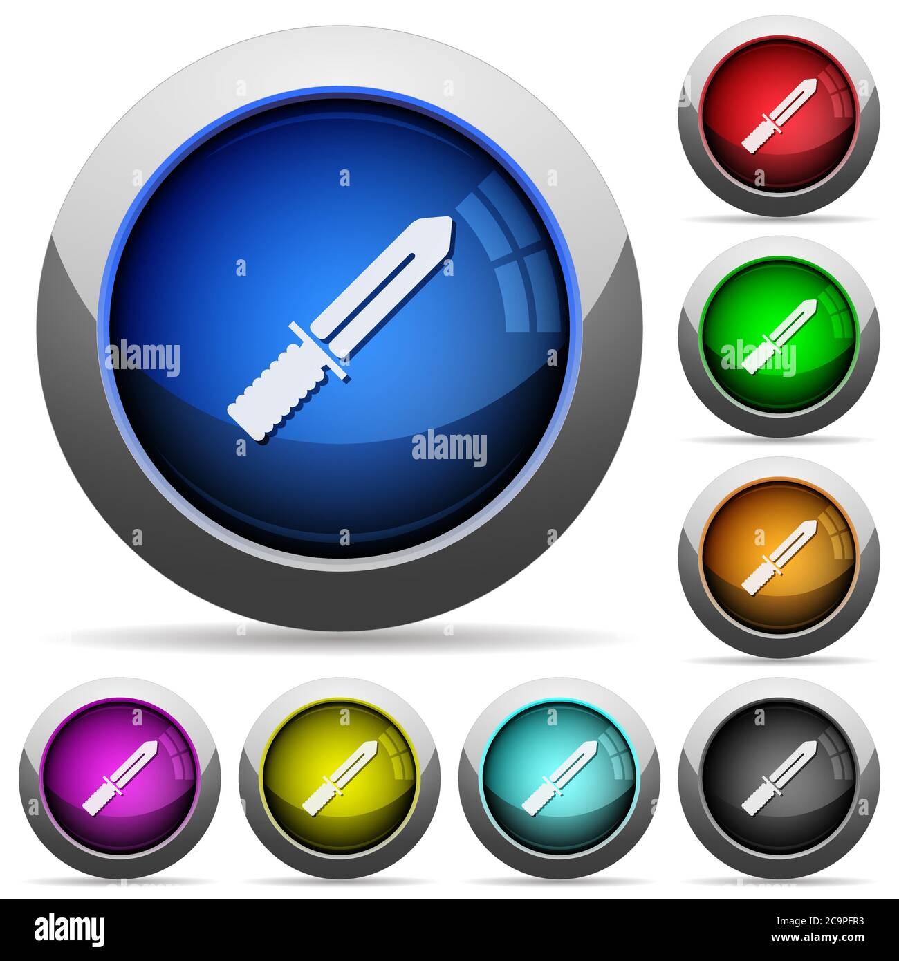 Knife icons in round glossy buttons with steel frames Stock Vector ...