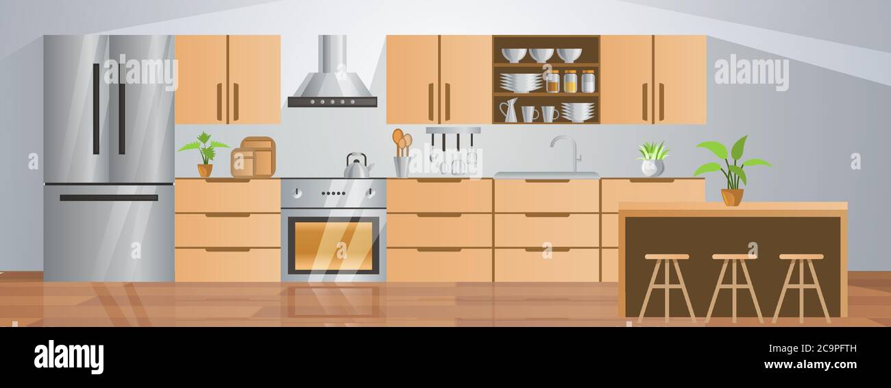 room decoration of kitchen with gradient design,vector illustration Stock Vector