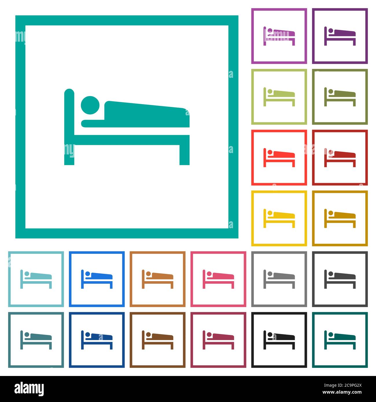 Sleeping man flat color icons with quadrant frames on white background Stock Vector