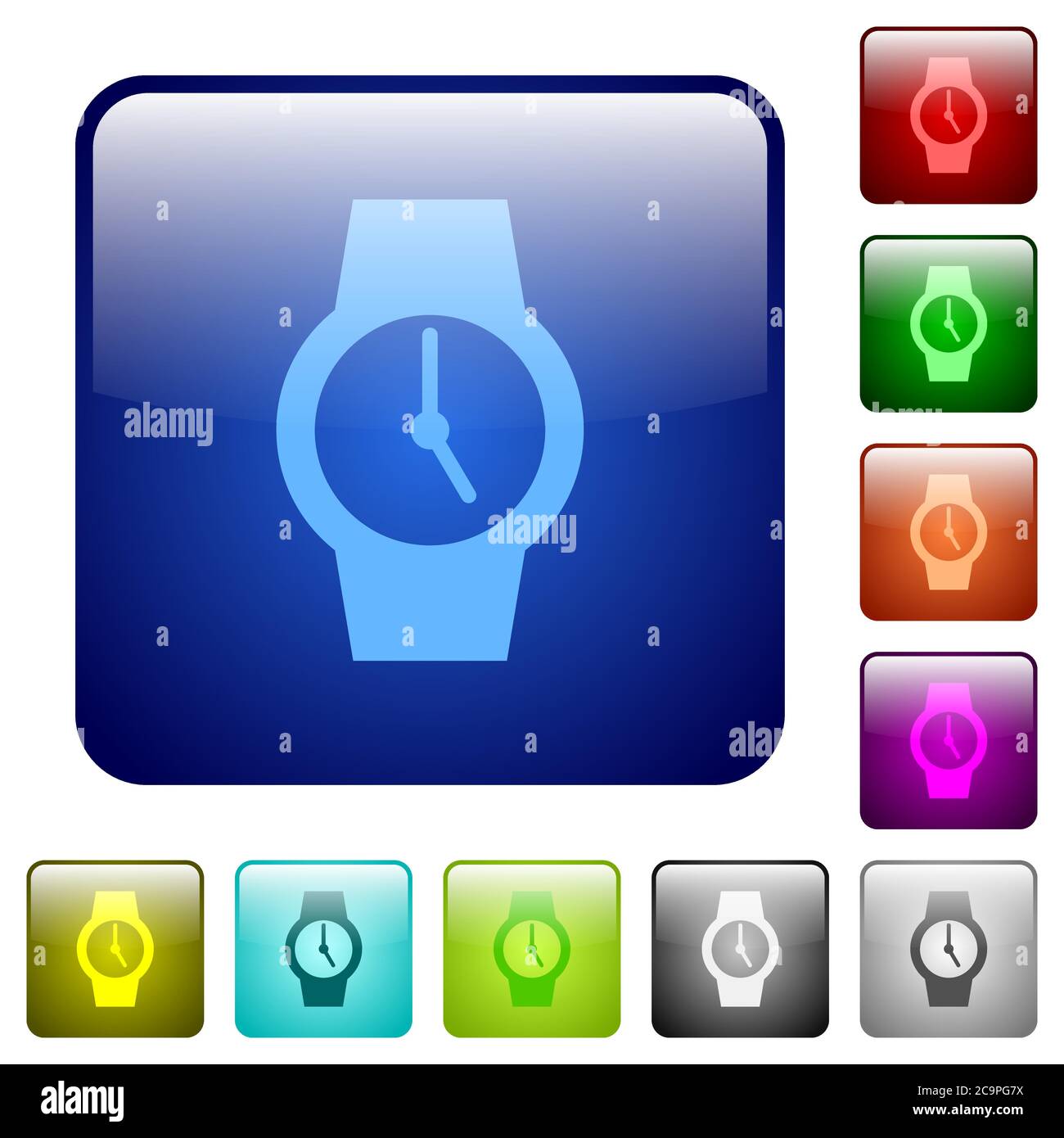 Watch icons in rounded square color glossy button set Stock Vector