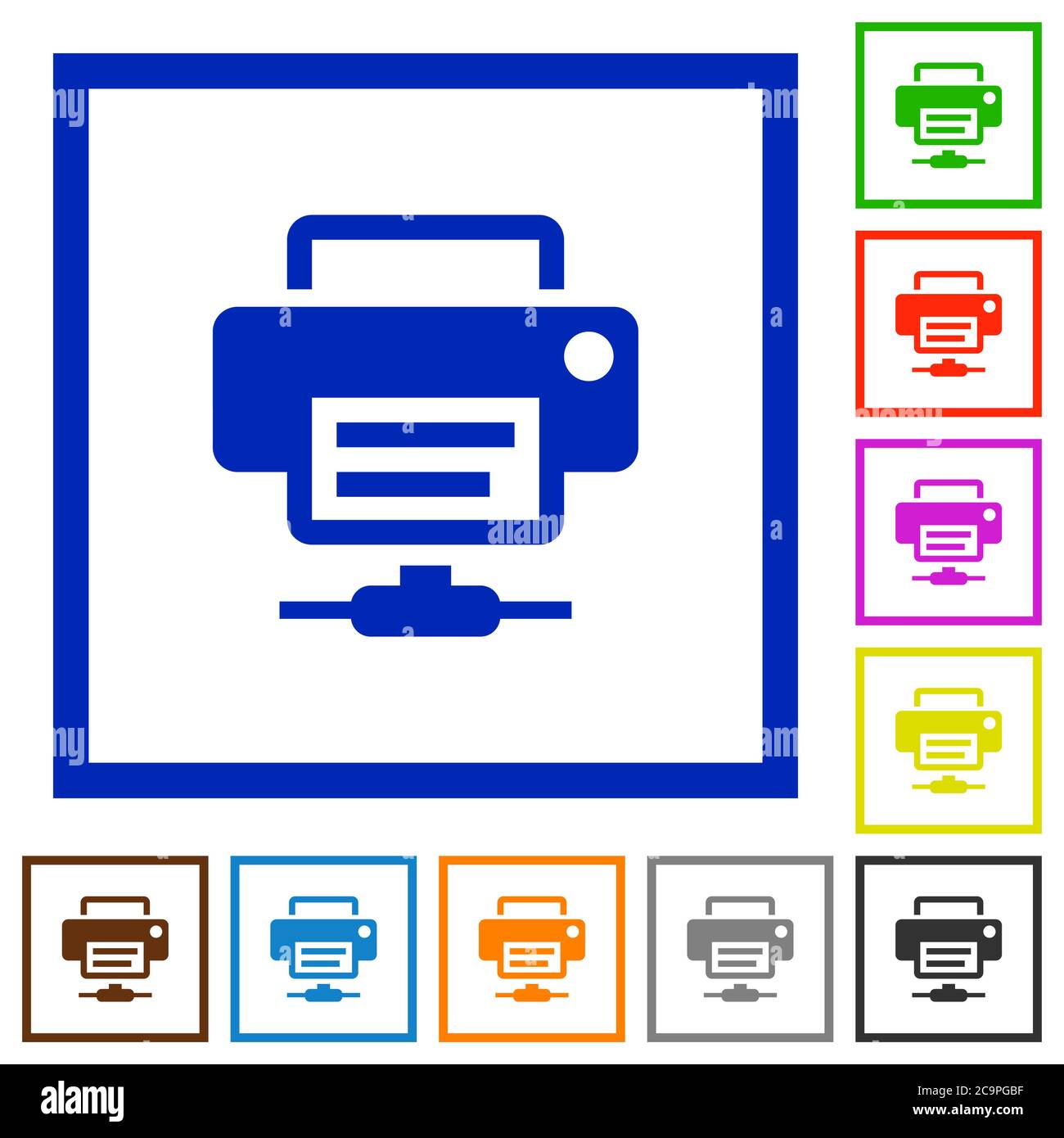 Network printer flat color icons in square frames on white background Stock Vector