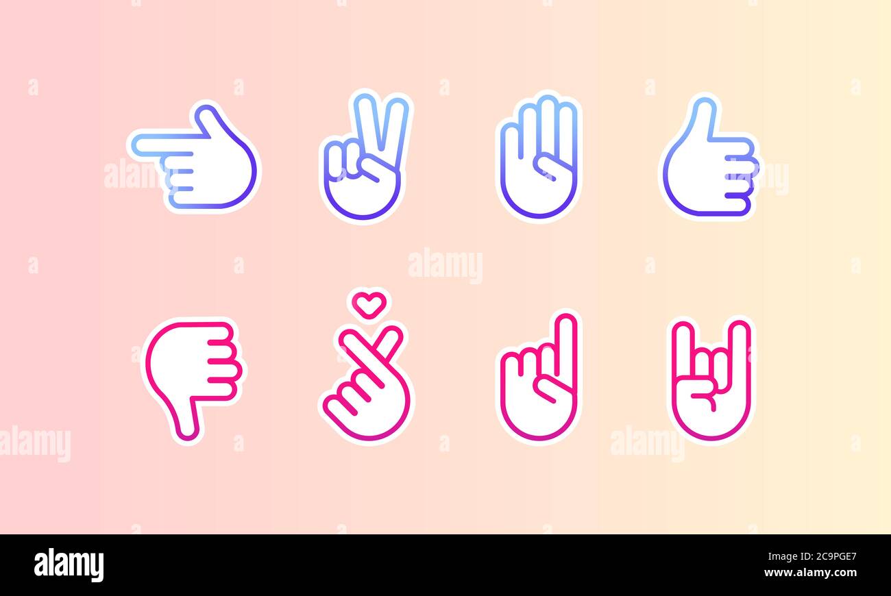 Hand gestures line stickers. Vector on isolated background. EPS 10 Stock Vector