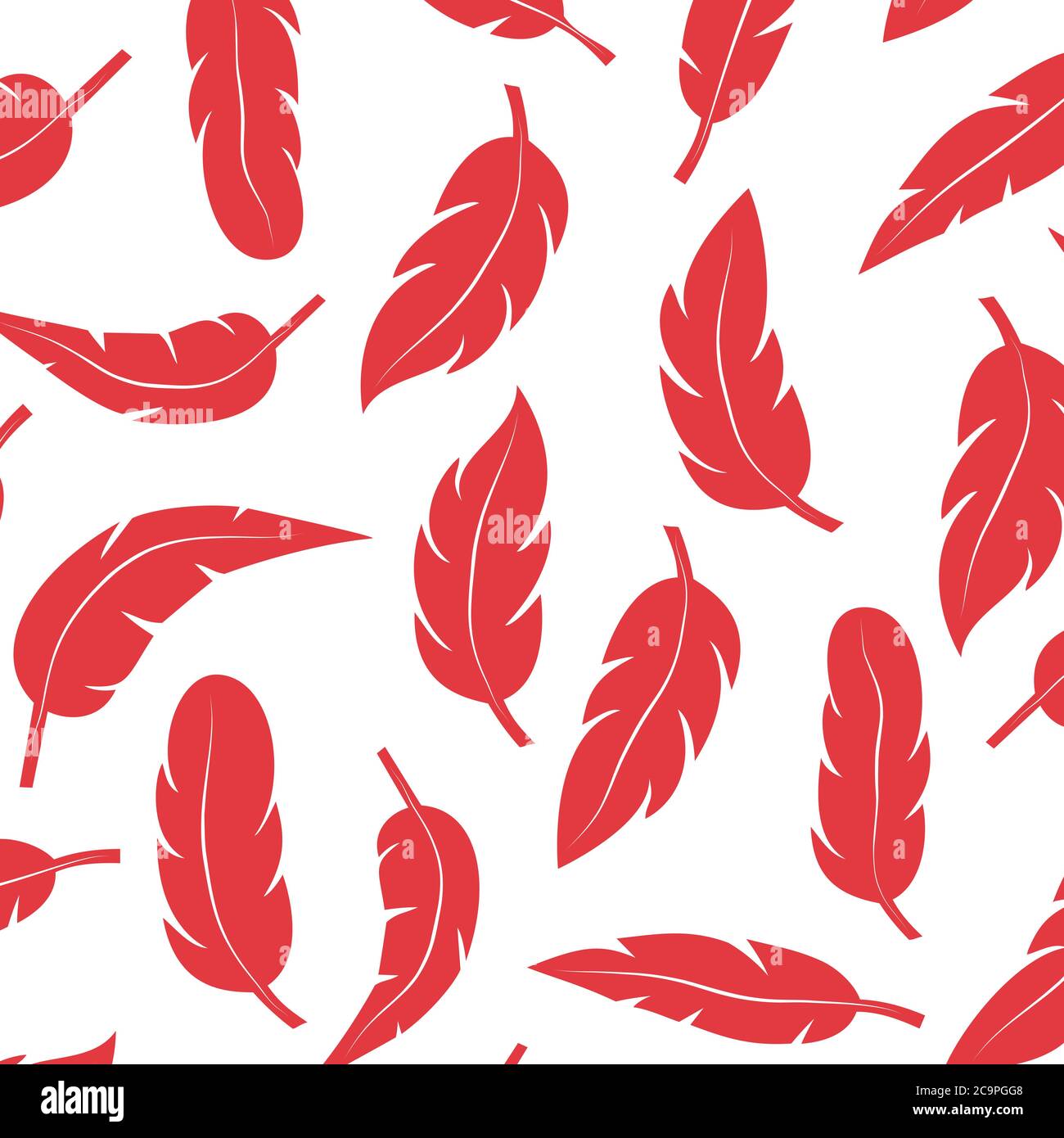 Feather seamless pattern. Set of different falling fluffy twirled feathers. Vector on isolated background. EPS 10 Stock Vector