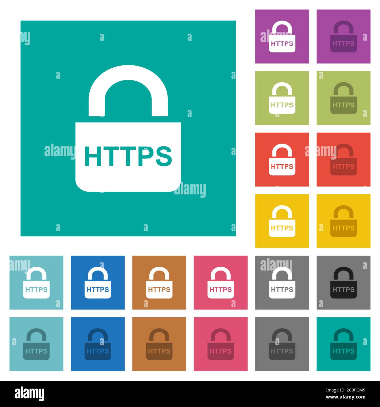 Secure https protocol multi colored flat icons on plain square ...