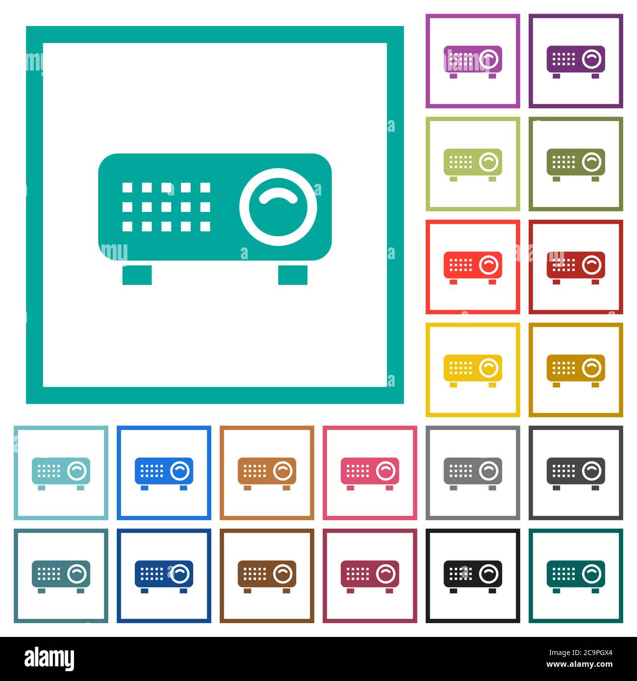 Video projector flat color icons with quadrant frames on white background Stock Vector