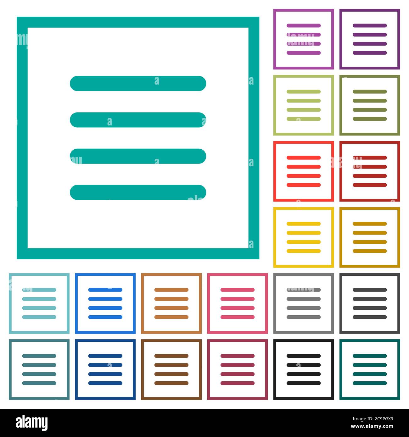 Text align justify flat color icons with quadrant frames on white background Stock Vector
