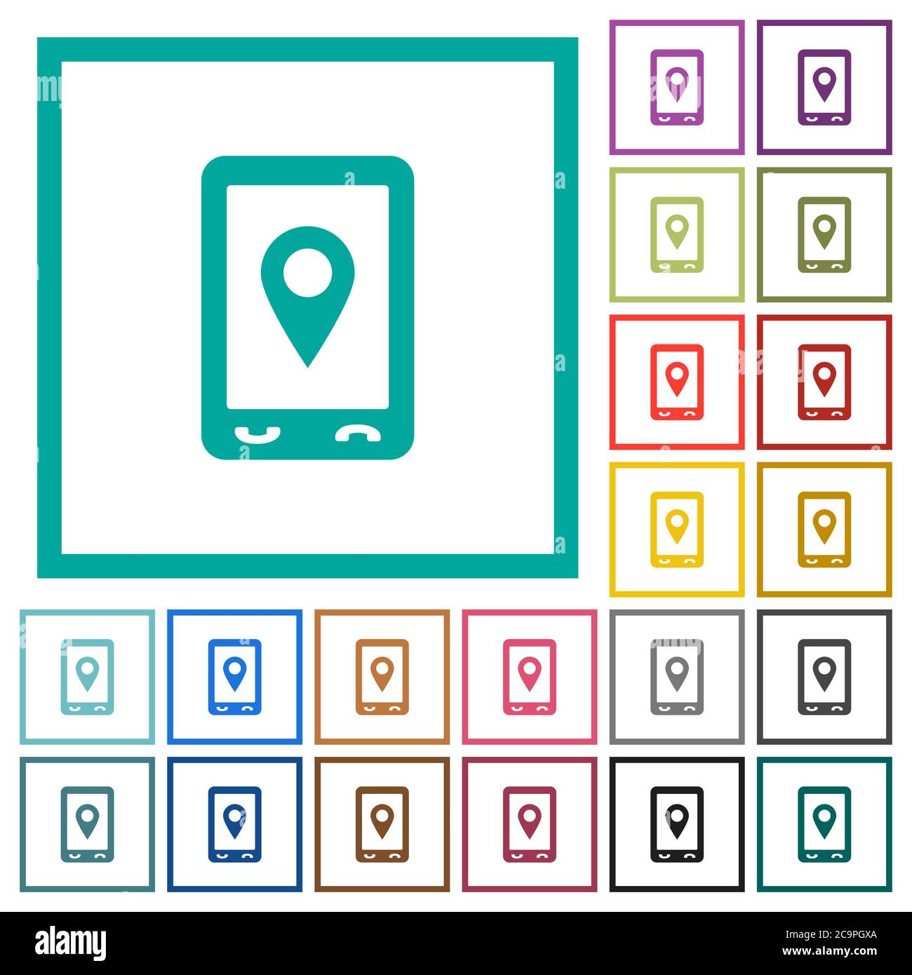 Mobile navigation flat color icons with quadrant frames on white background Stock Vector
