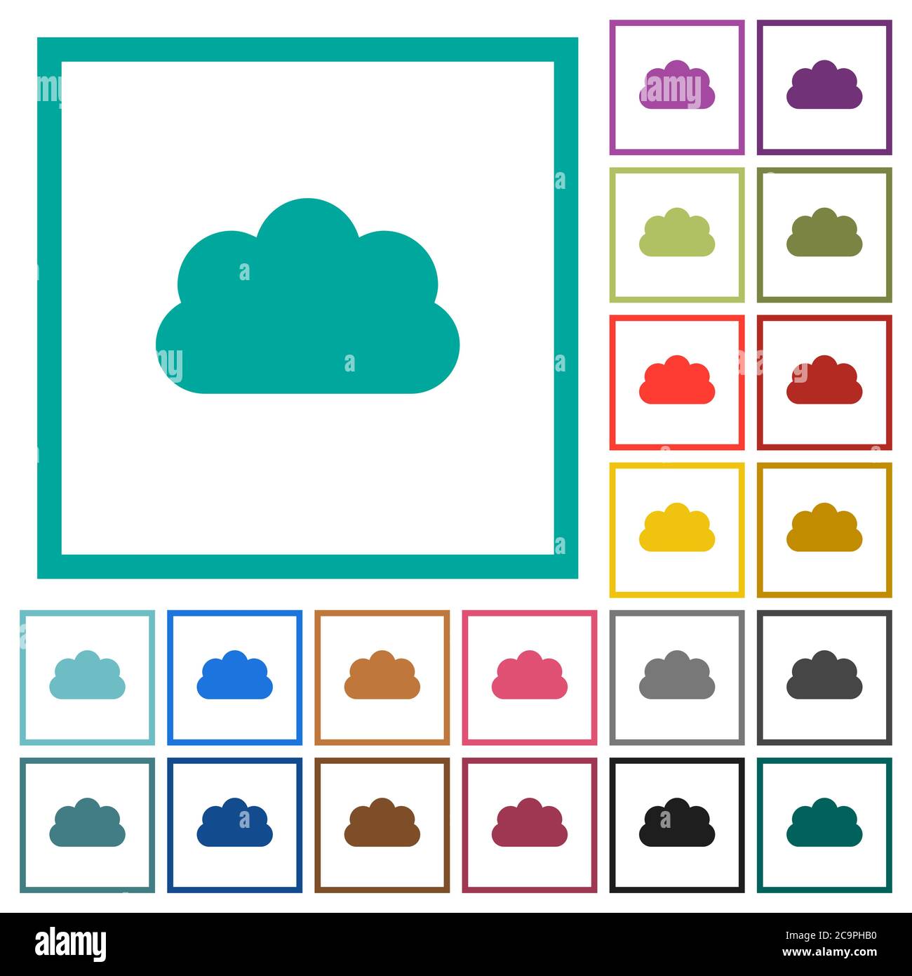 Cloud flat color icons with quadrant frames on white background Stock Vector