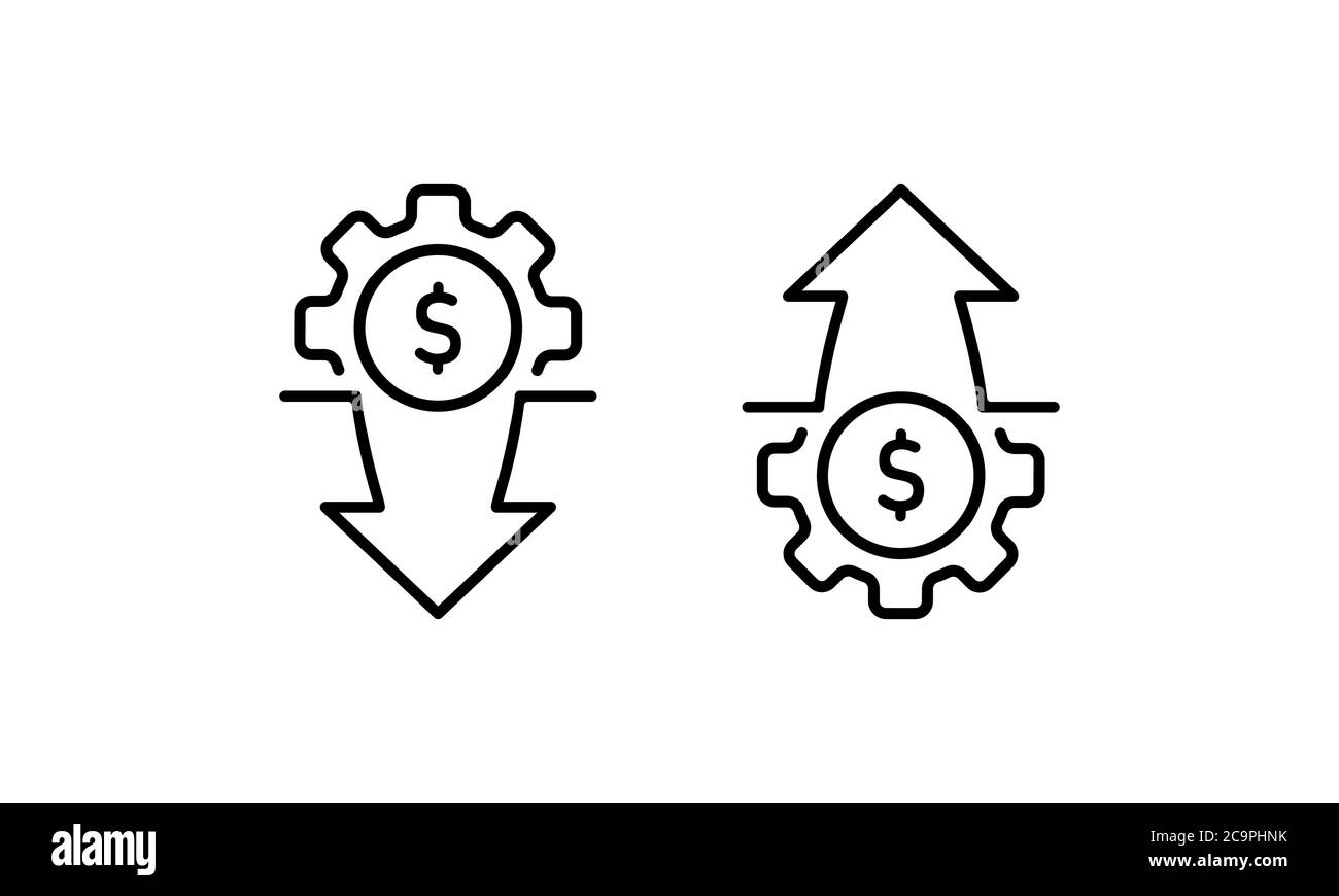 Costs optimization and production efficiency, cost management icon. Reduce, decrease price. Inflation sign. Vector on isolated white background. EPS Stock Vector