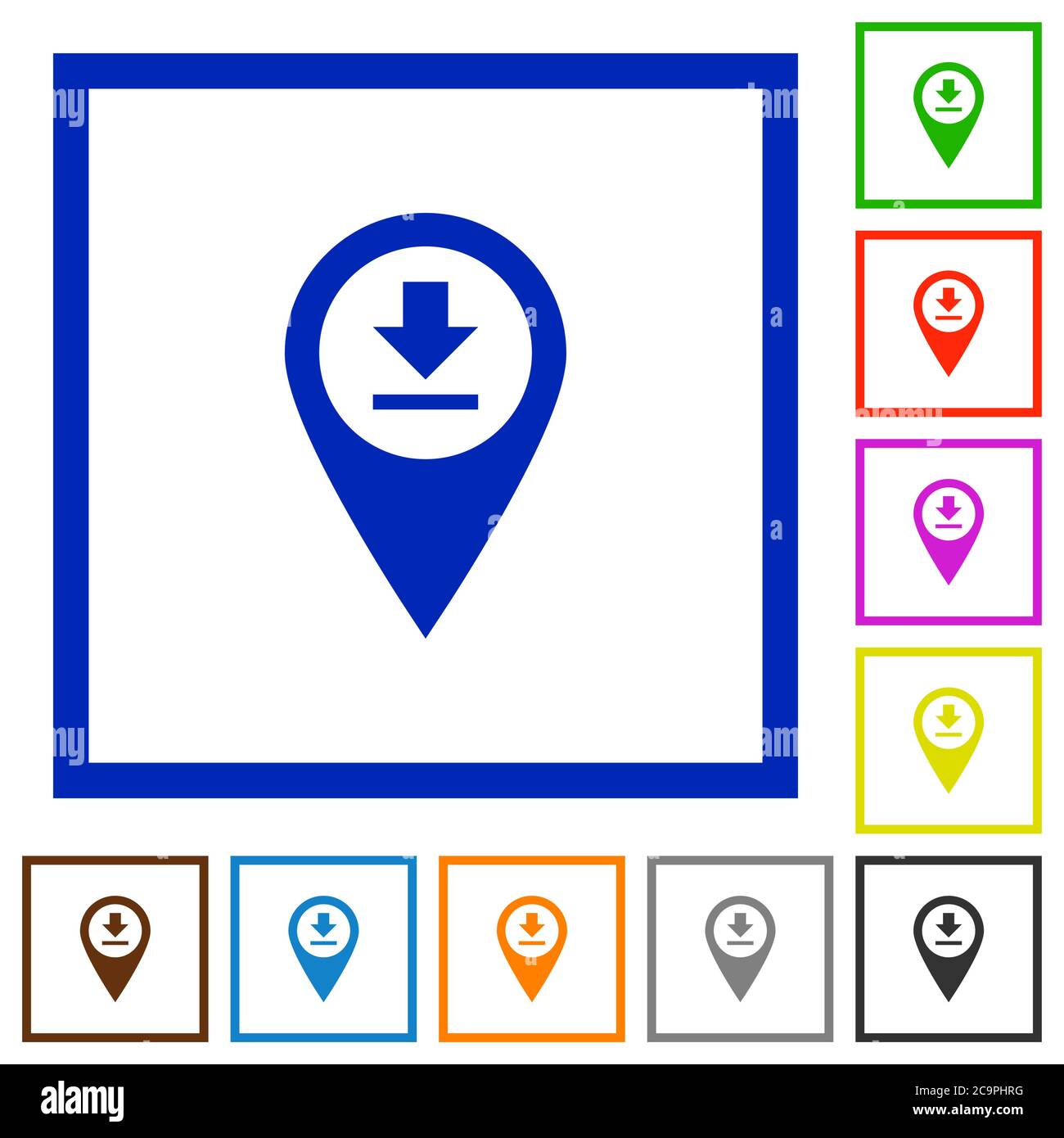 Download GPS map location flat color icons in square frames on white ...