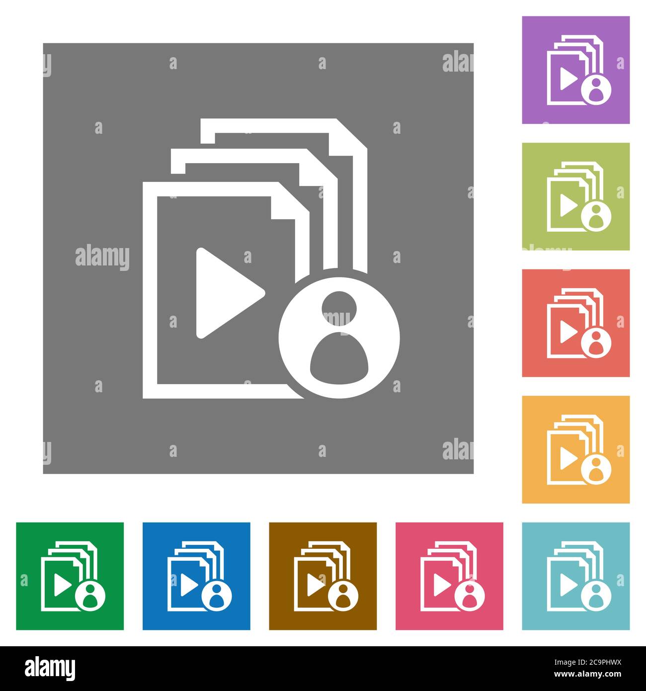 Playlist author flat icons on simple color square backgrounds Stock Vector