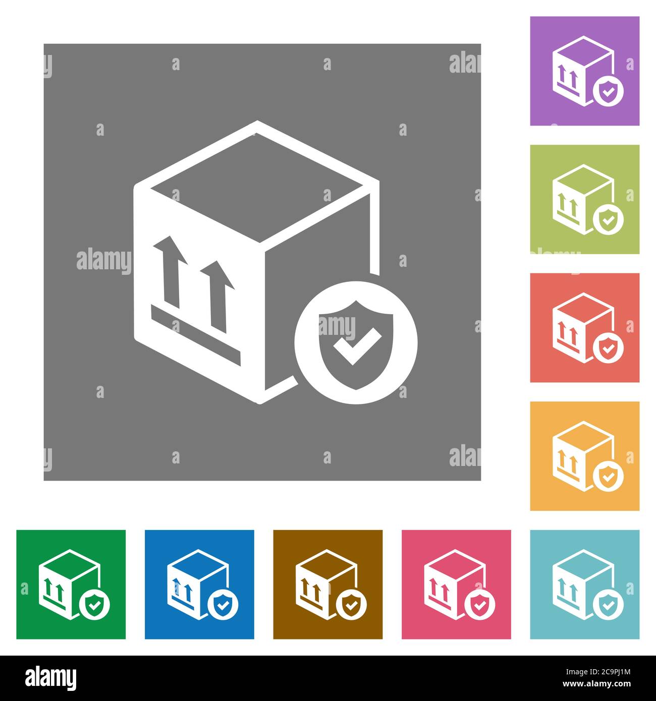 Safe package delivery flat icons on simple color square backgrounds