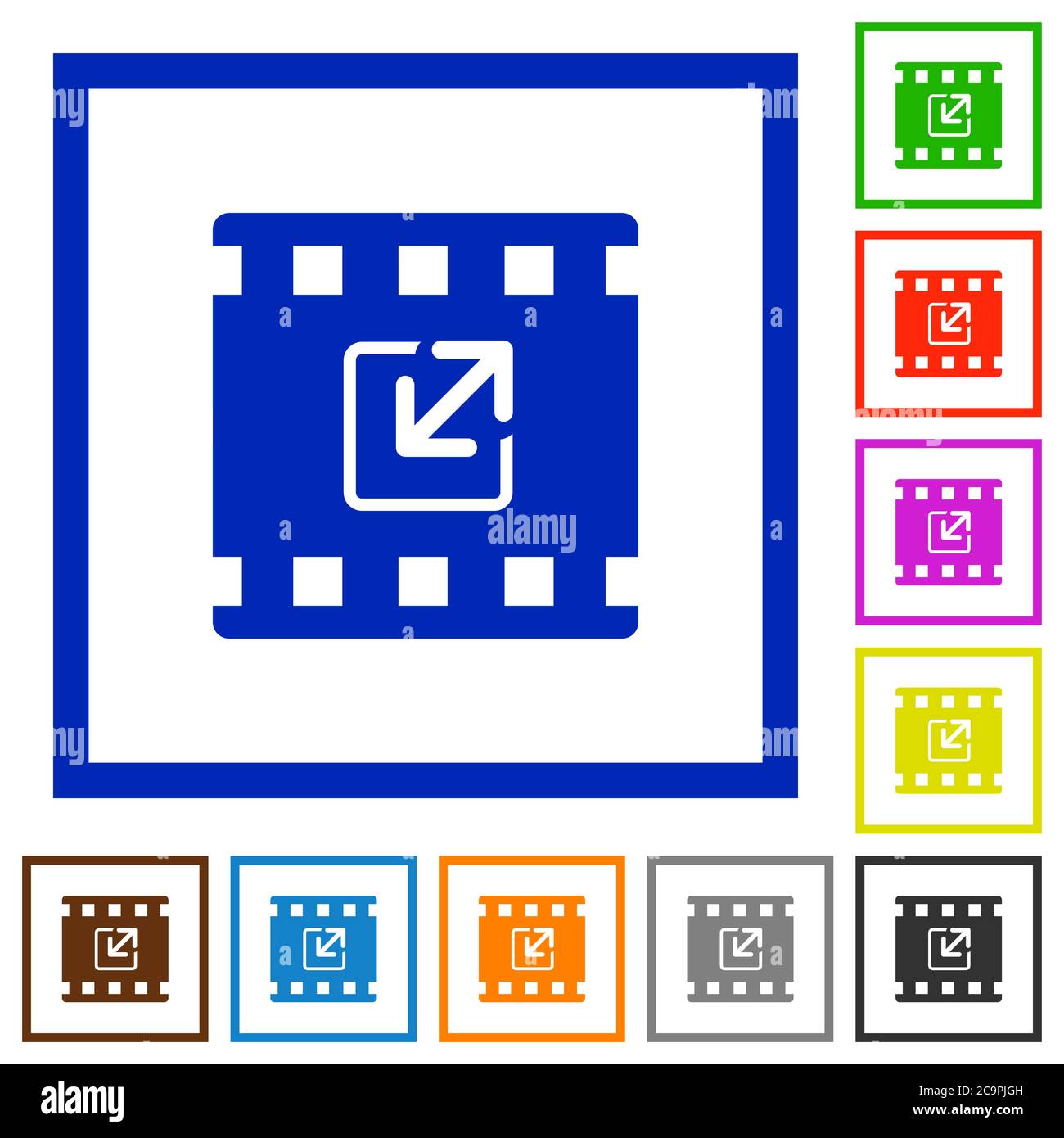 Resize movie flat color icons in square frames on white background ...