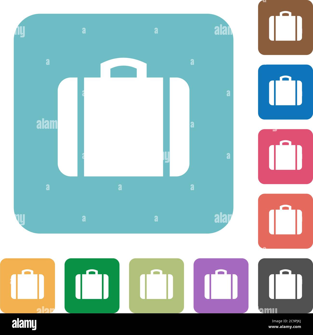 Suitcase white flat icons on color rounded square backgrounds Stock Vector
