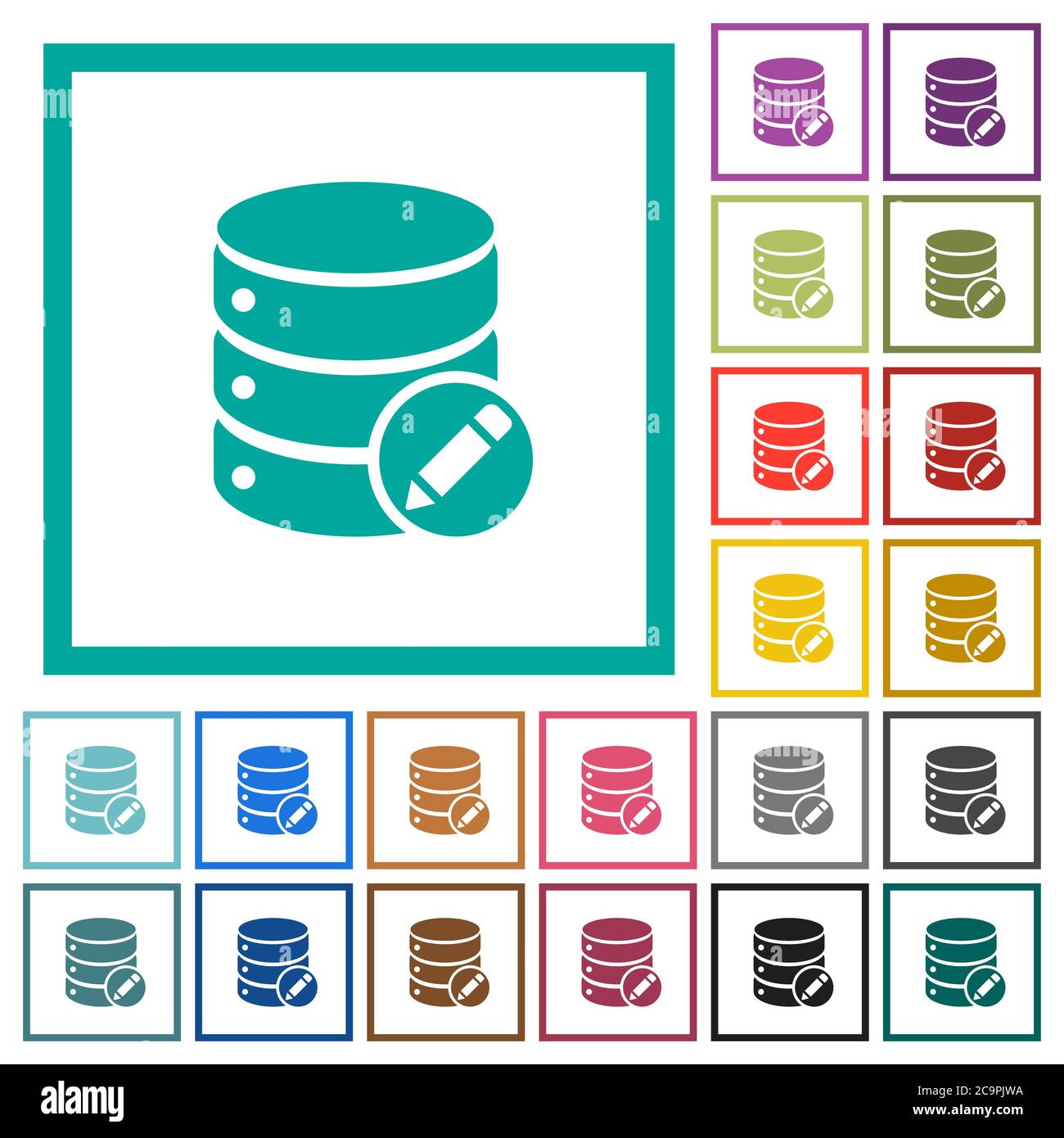 Database paste data flat color icons with quadrant frames on white background Stock Vector