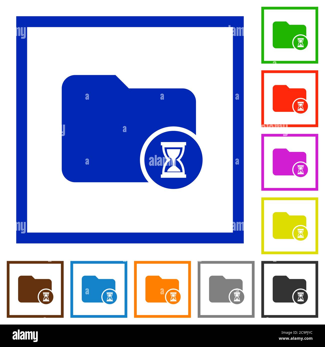 Directory processing flat color icons in square frames on white background Stock Vector