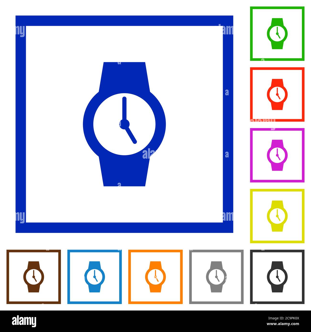 Watch flat color icons in square frames on white background Stock Vector