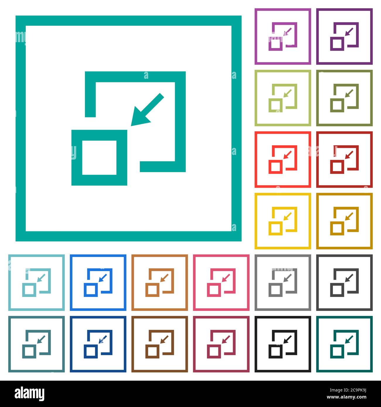 Shrink window flat color icons with quadrant frames on white background Stock Vector