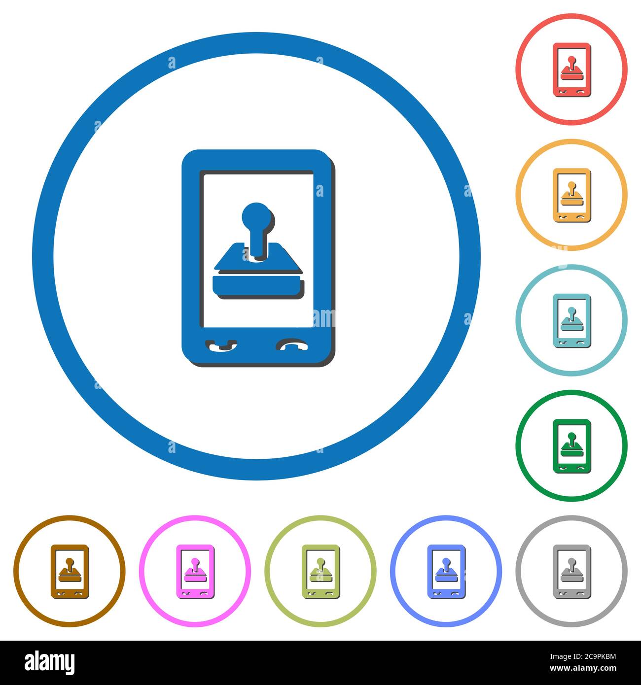 Mobile gaming flat color vector icons with shadows in round outlines on ...