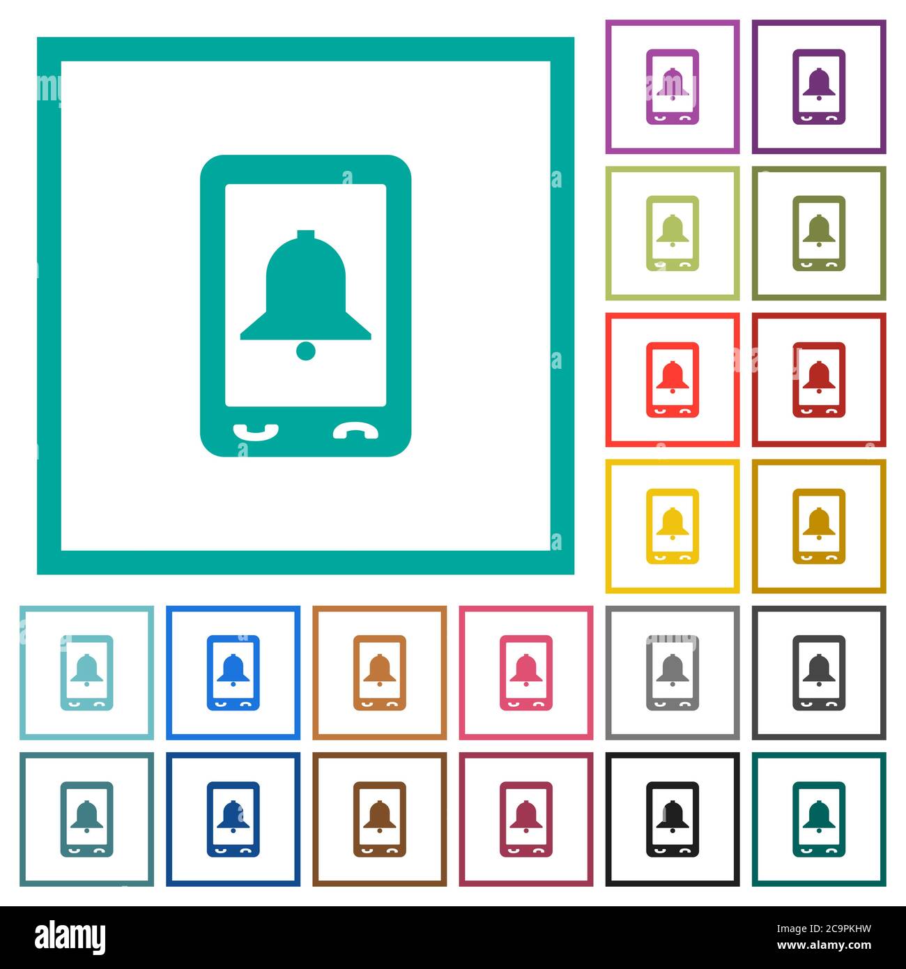 Mobile alarm flat color icons with quadrant frames on white background Stock Vector