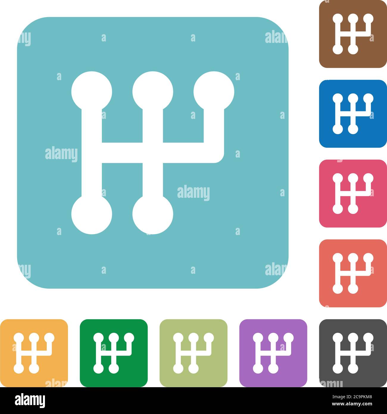 Manual shift white flat icons on color rounded square backgrounds Stock Vector