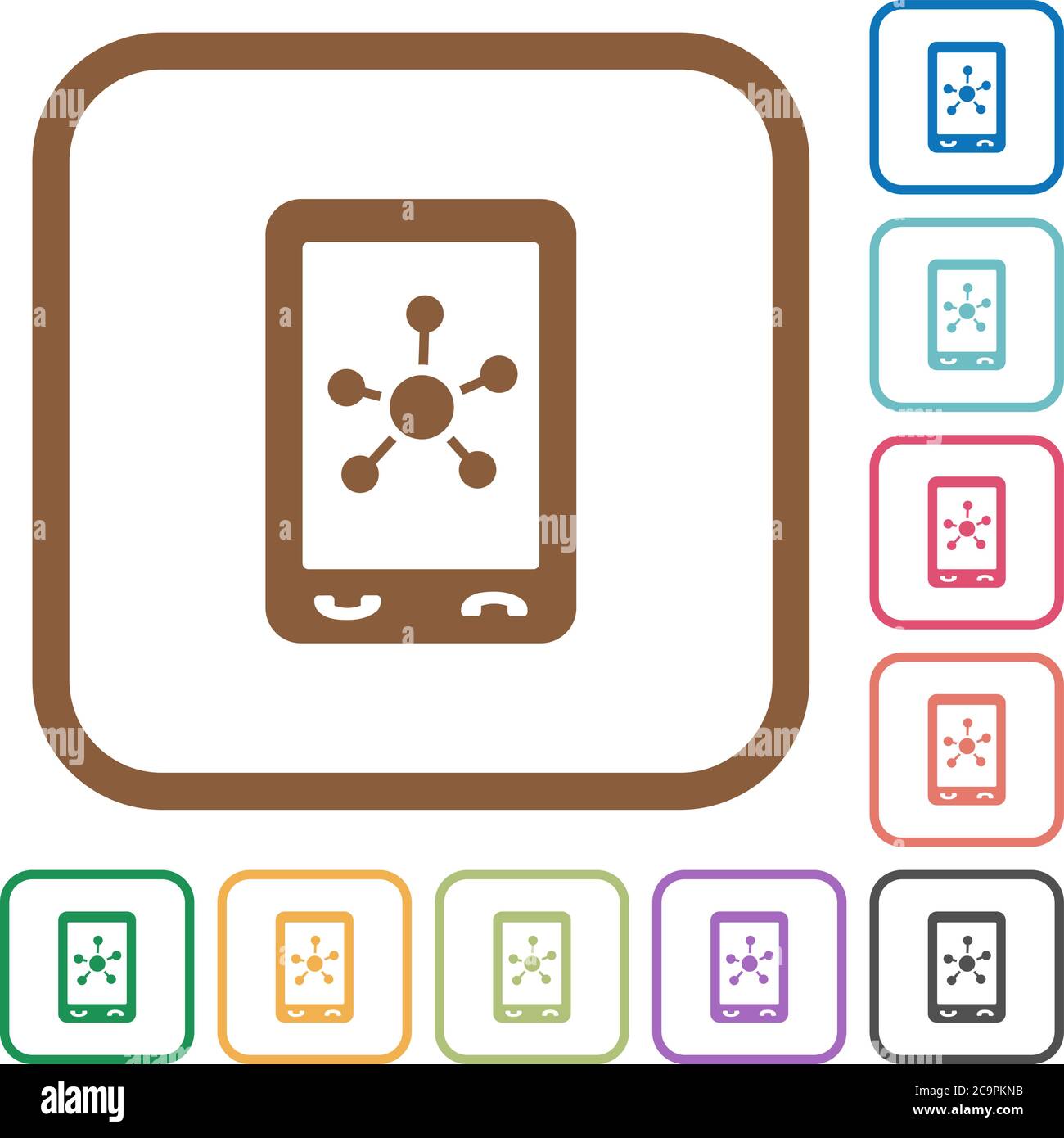 Mobile social networking simple icons in color rounded square frames on ...