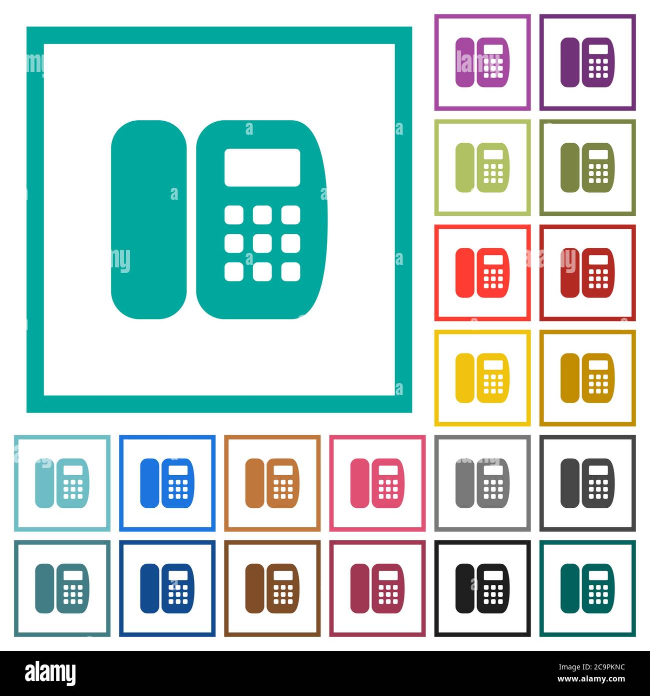 Office phone flat color icons with quadrant frames on white background ...
