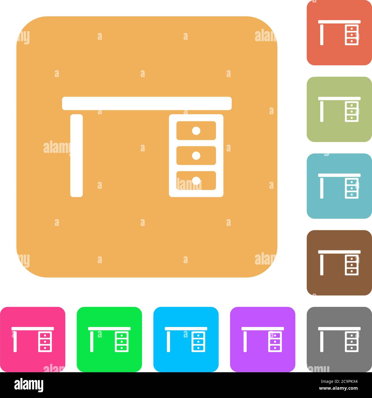 Drawer desk flat icons on rounded square vivid color backgrounds Stock ...