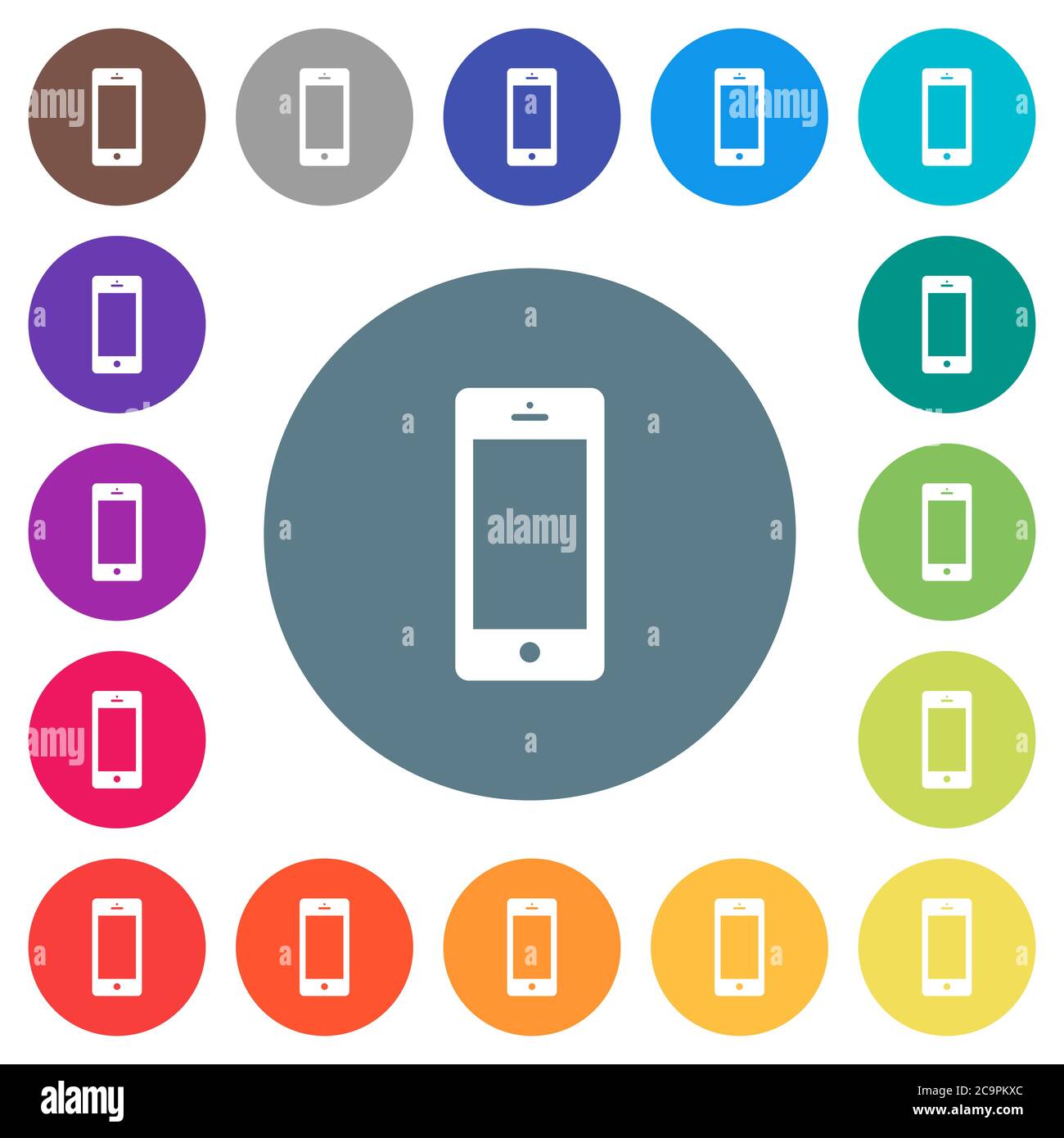 Cellphone with blank display flat white icons on round color ...