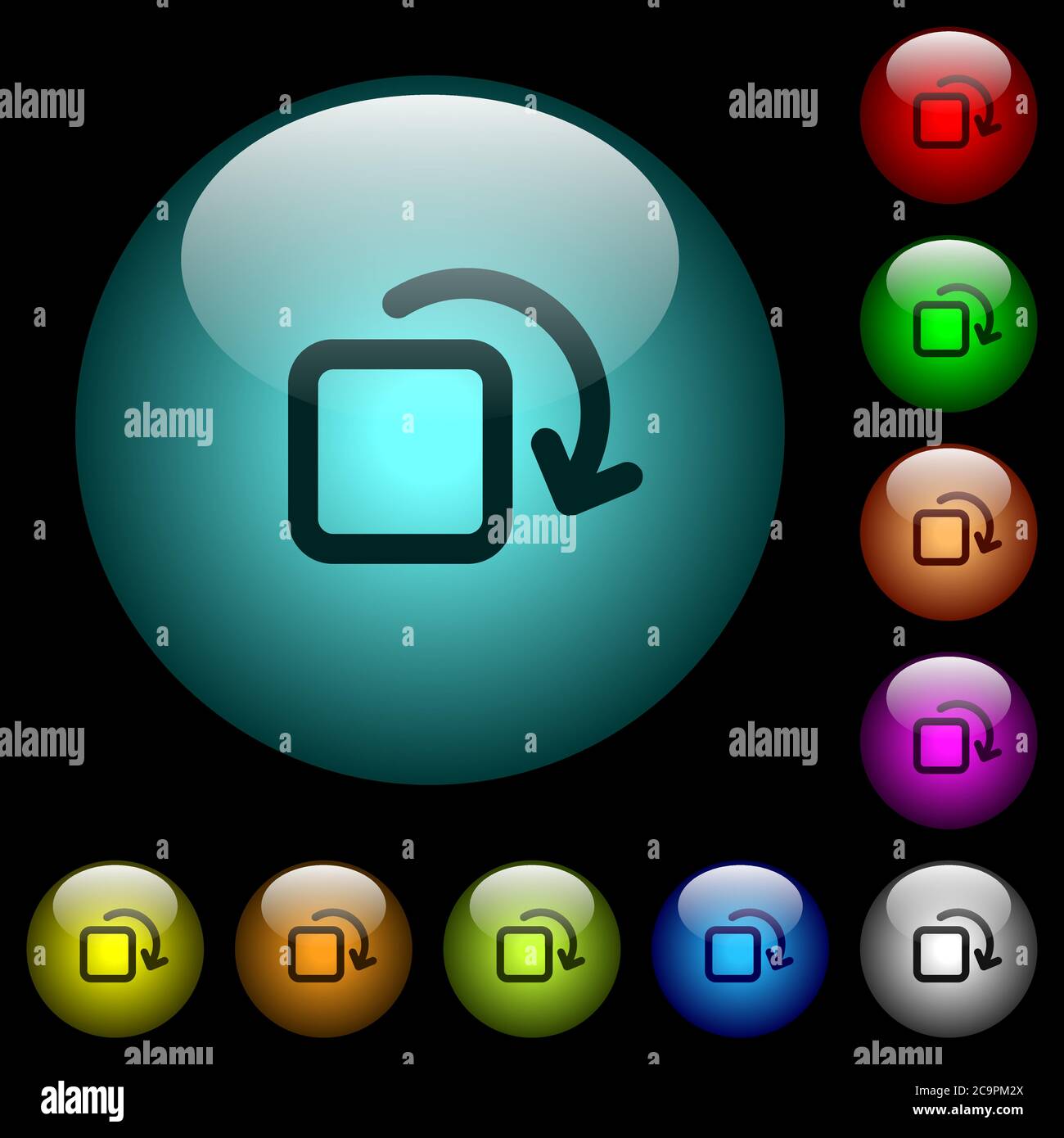 Rotate element icons in color illuminated spherical glass buttons on ...