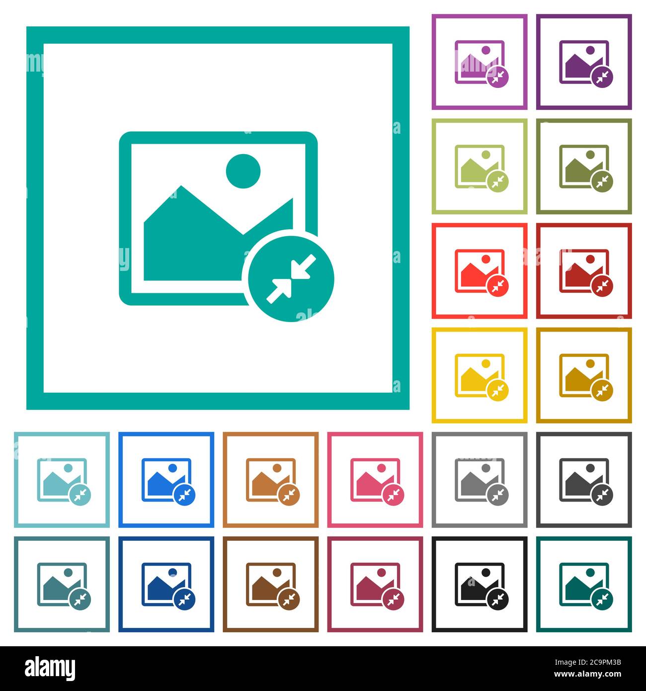 Resize image small flat color icons with quadrant frames on white background Stock Vector