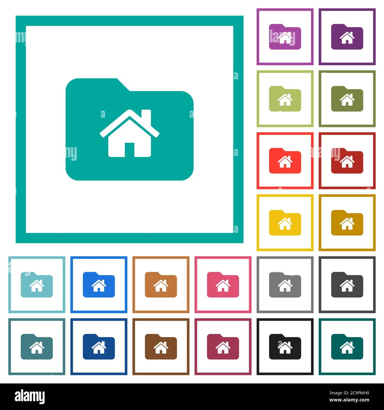 Home folder flat color icons with quadrant frames on white background Stock Vector