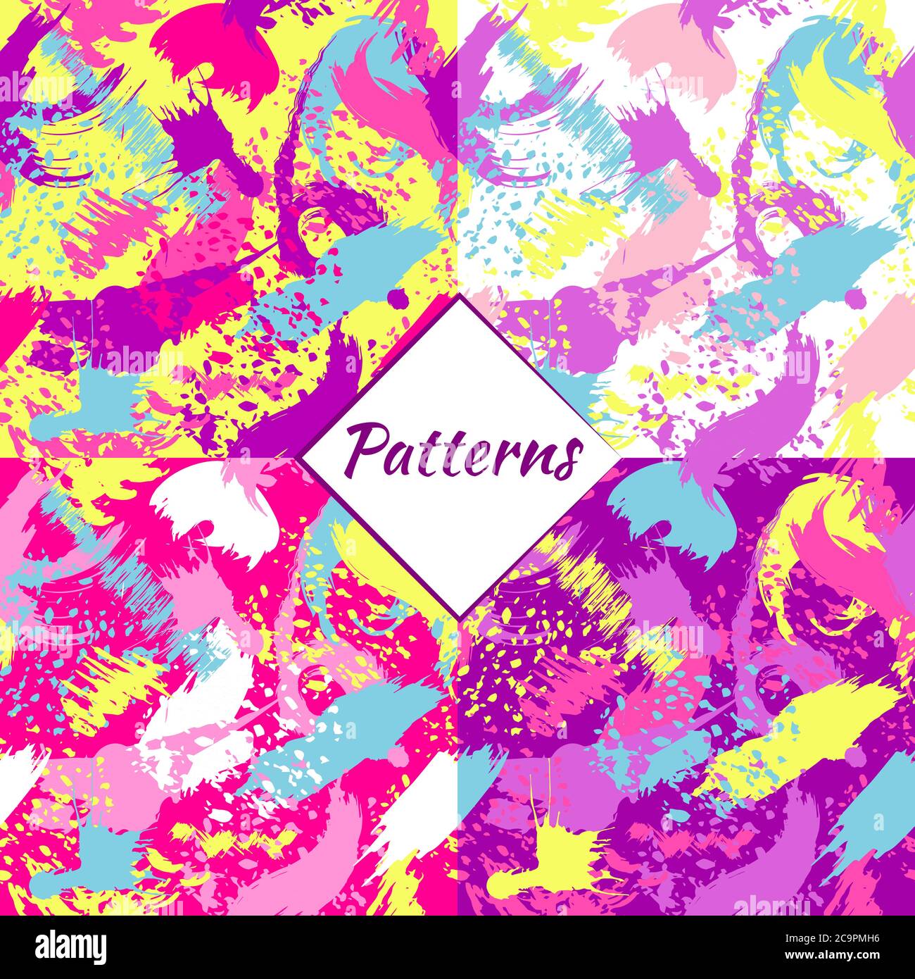 Simless pattern made from random lines, blots, and brush strokes. Random chaotic lines and spots. Stock Vector