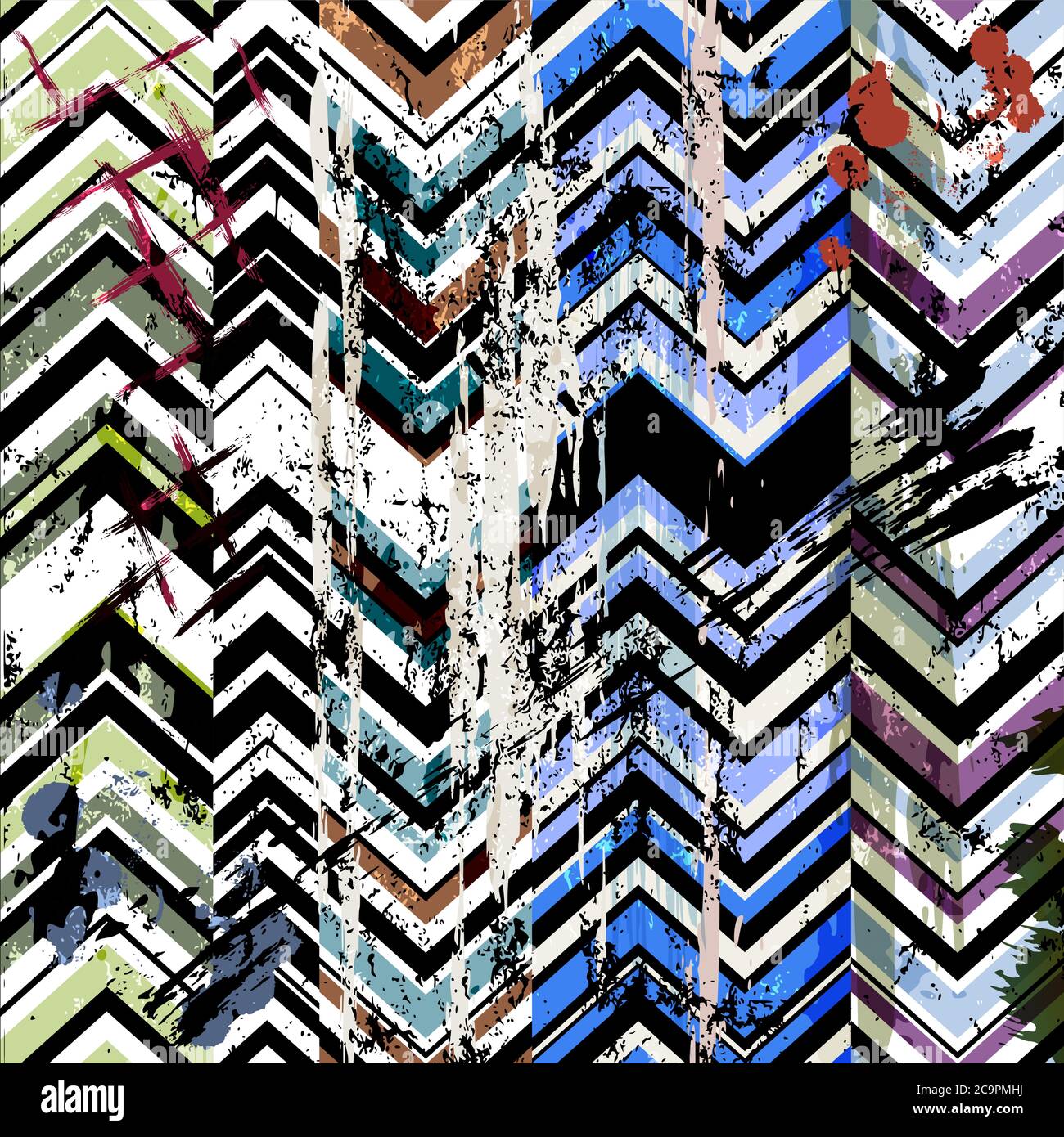 abstract geometric background composition, with strokes and splashes, zigzag pattern Stock Vector