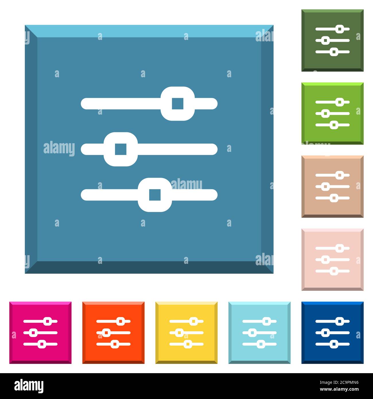 Horizontal adjustment white icons on edged square buttons in various ...