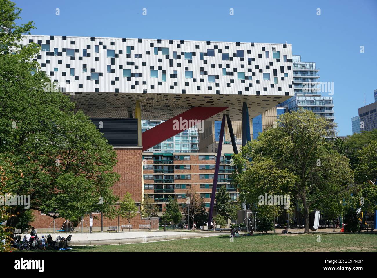 Toronto, Canada - July 31, 2020: Grange Park and the Ontario College of Art and Design in the background Stock Photo