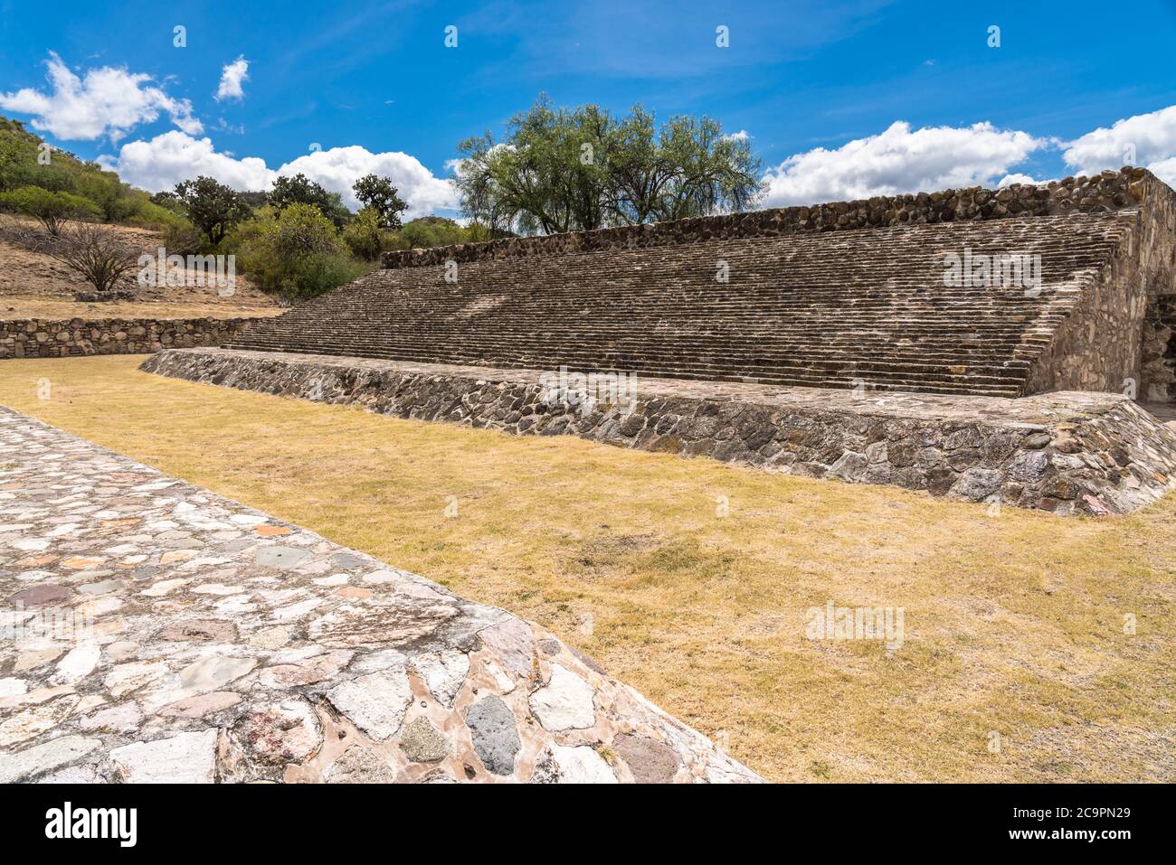 The ball court in the ruins of the pre-Hispanic Zapotec city of Dainzu ...