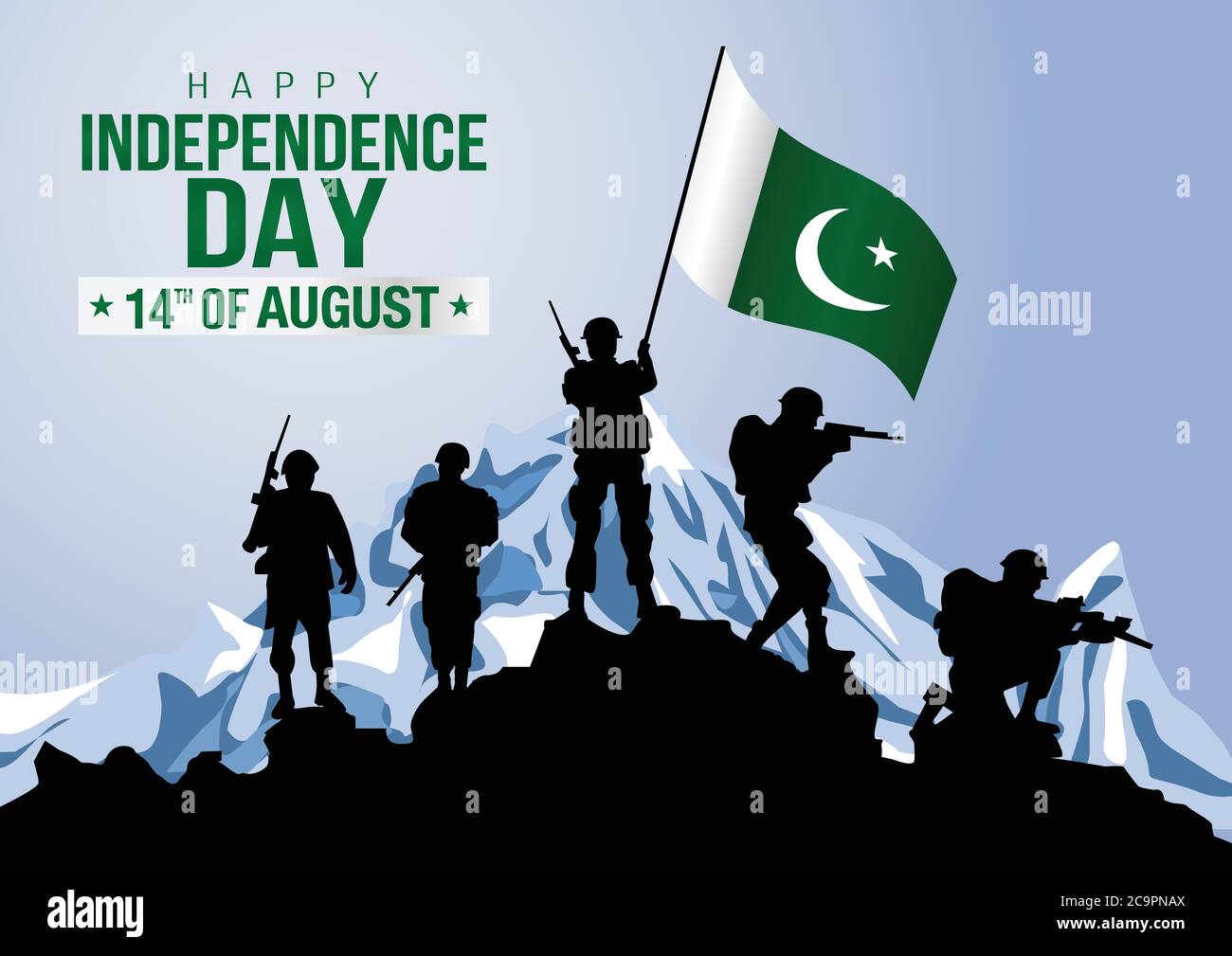 happy independence day pakistan. vector illustration of pakistan army with flag Stock Vector