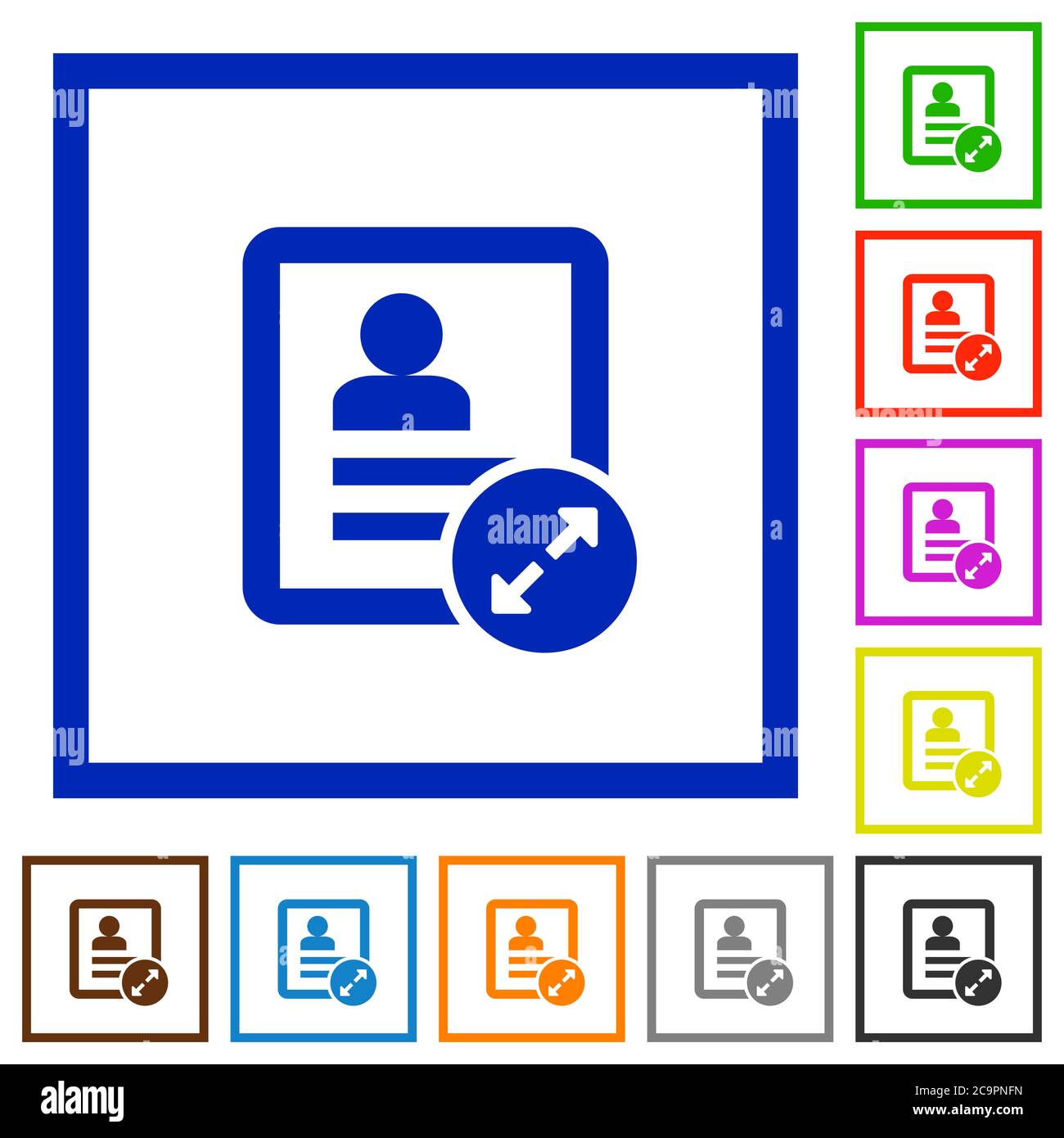 Extend contact flat color icons in square frames on white background Stock Vector