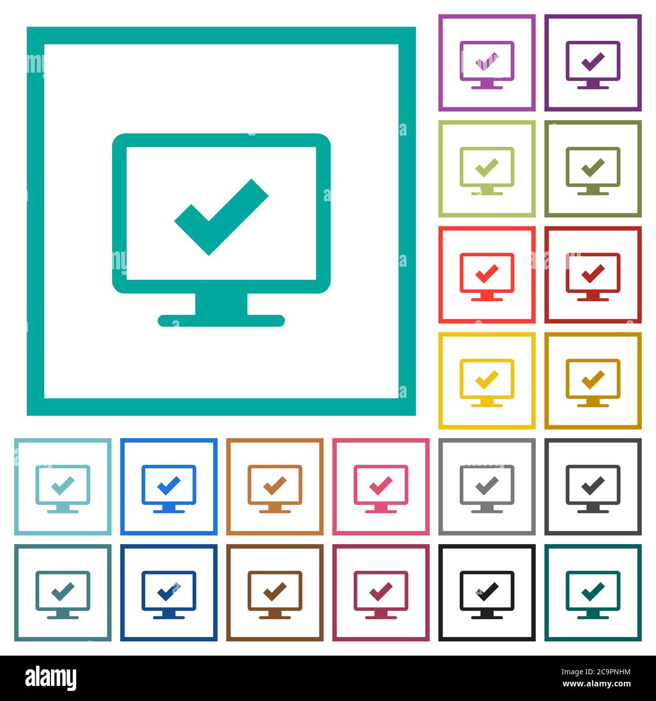Accept display settings flat color icons with quadrant frames on white background Stock Vector