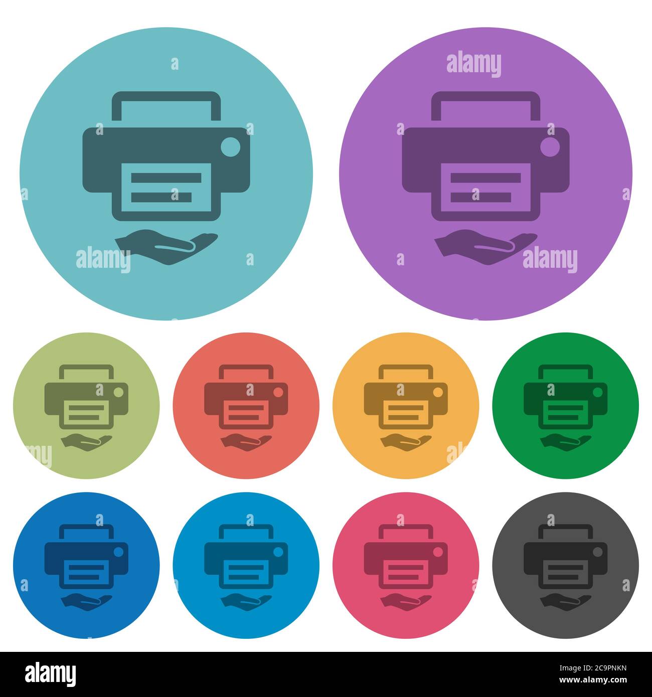 Shared printer darker flat icons on color round background Stock Vector