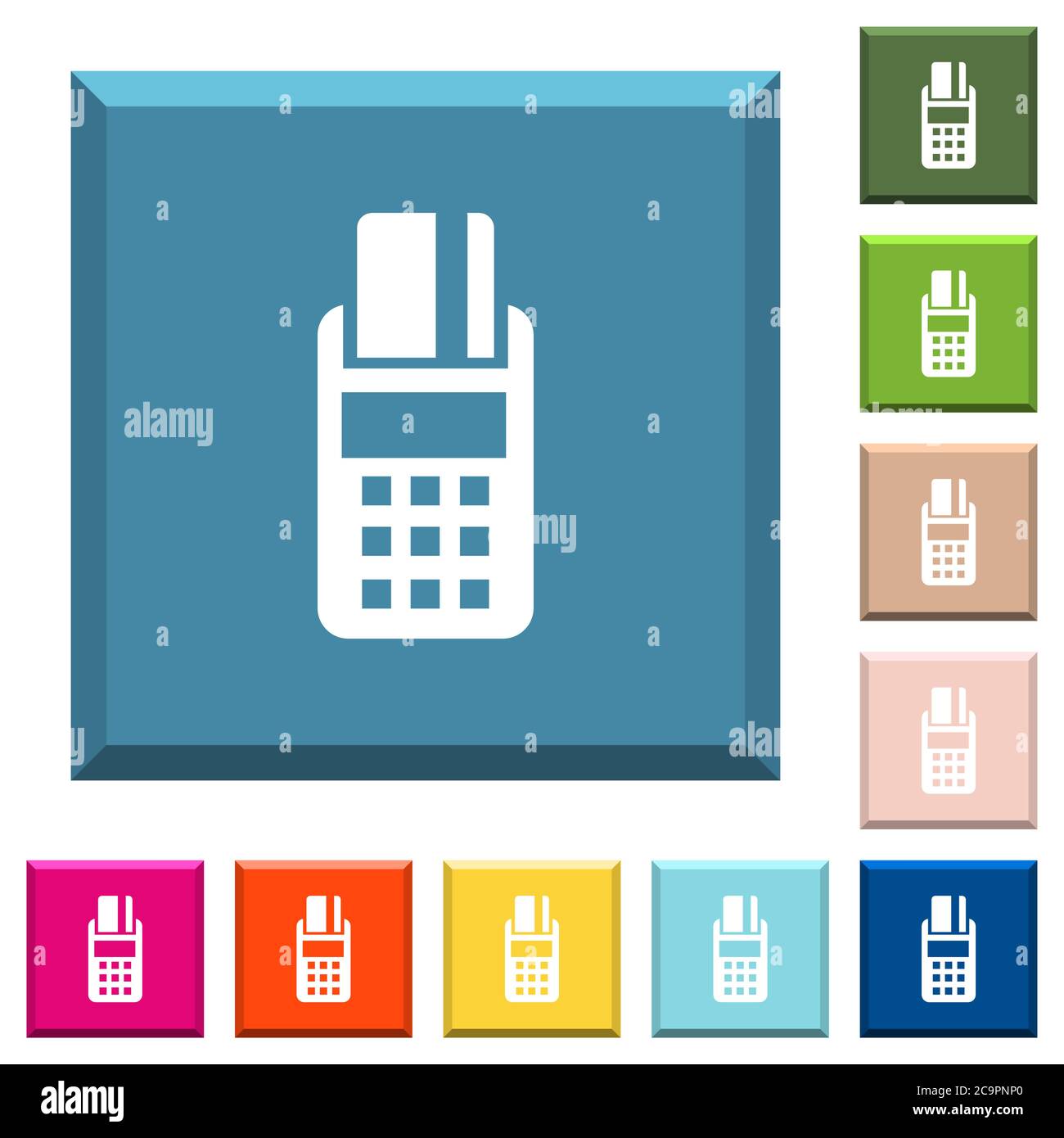POS terminal white icons on edged square buttons in various trendy ...