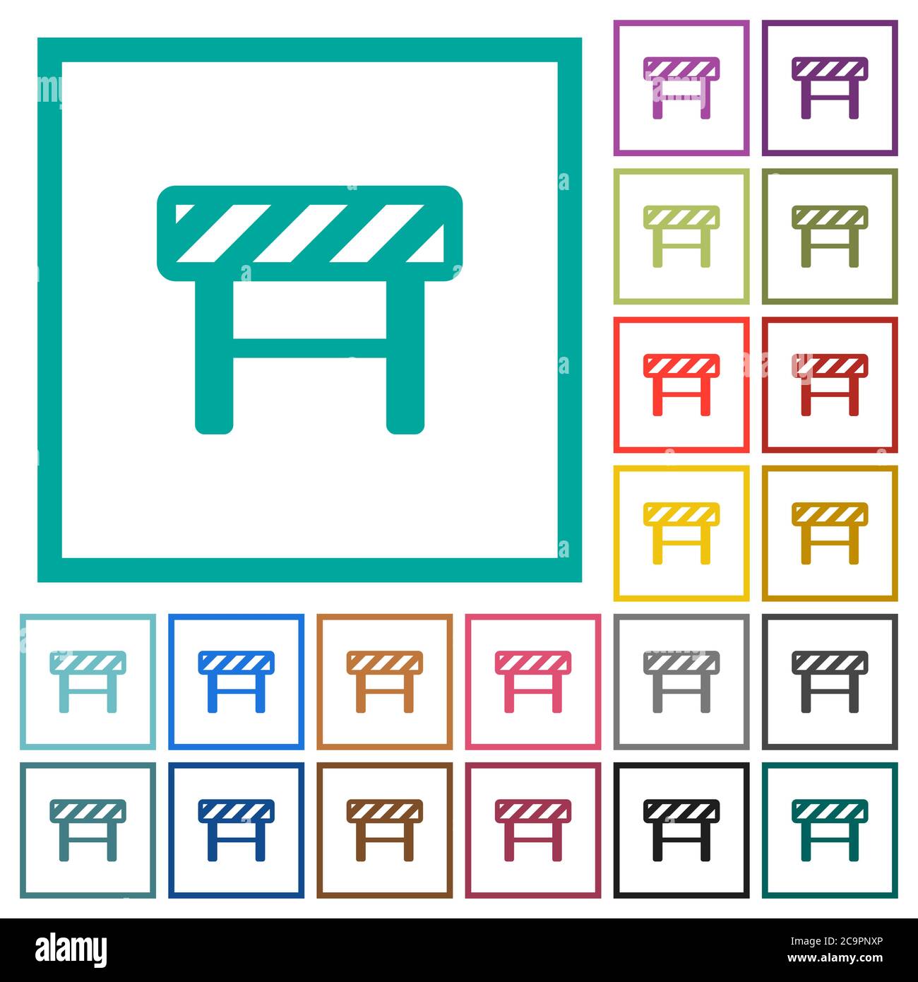 Construction barrier flat color icons with quadrant frames on white background Stock Vector