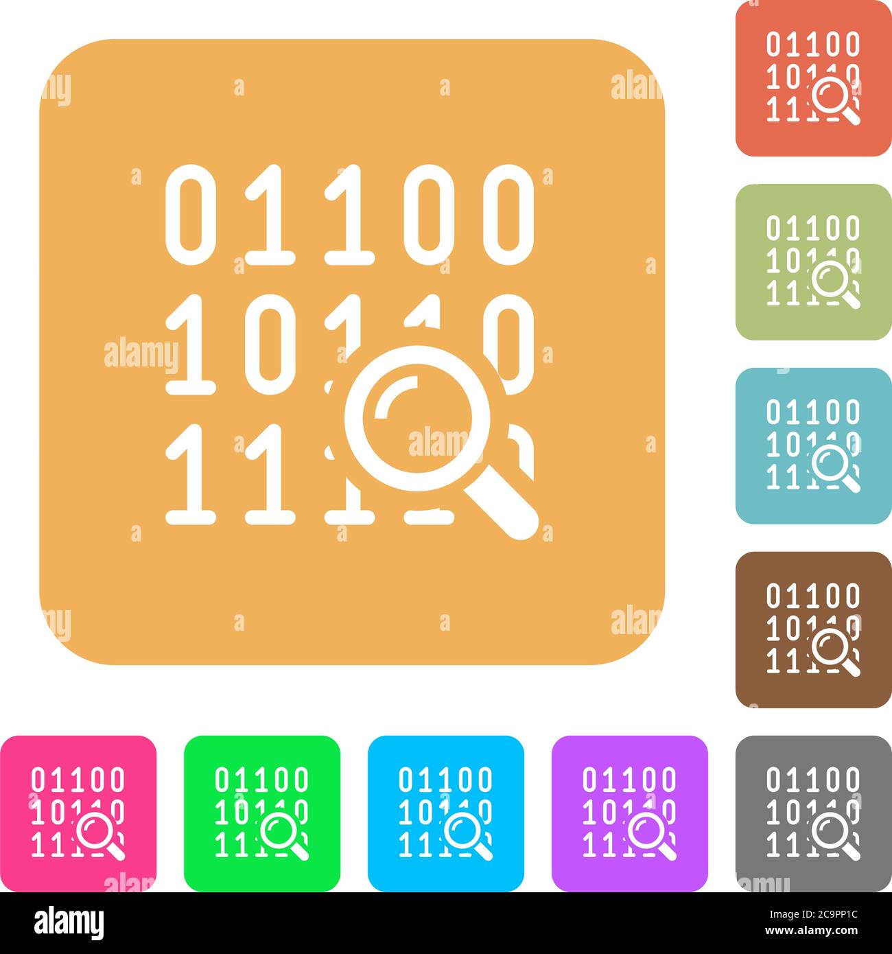 Code analysis flat icons on rounded square vivid color backgrounds. Stock Vector