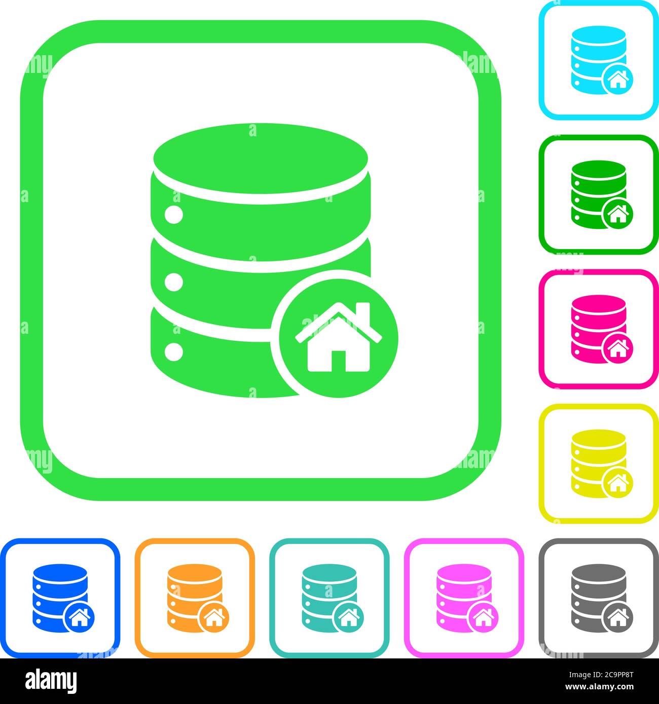 Default database vivid colored flat icons in curved borders on white background Stock Vector