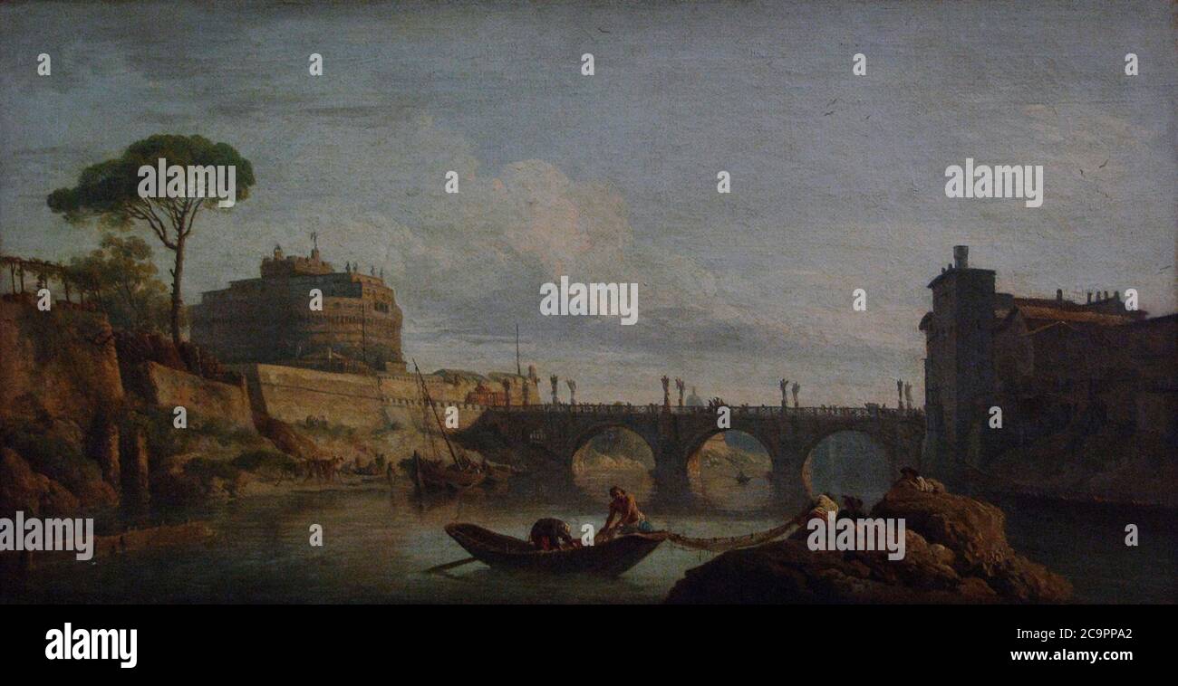 Claude Joseph Vernet (1714-1789). Pintor francés. El puente y el Castillo de Sant'Angelo en Roma,1745. Museo del Louvre. París. Francia. Stock Photo