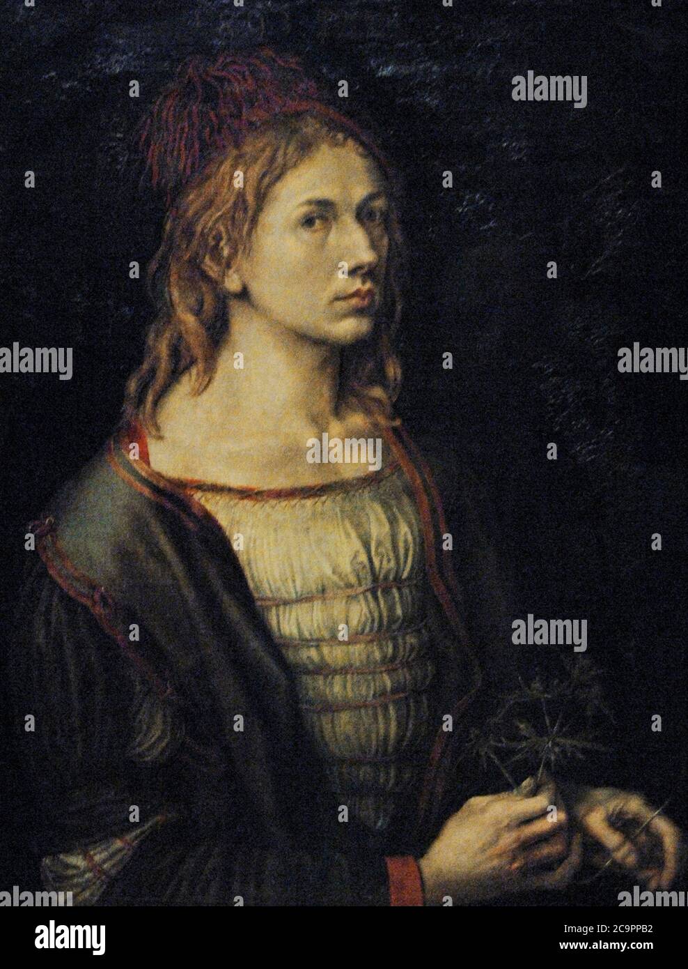 Alberto Durero (1471-1528). Pintor y grabador alemán. Retrato del artista,1493. Museo del Louvre. París. Francia. Stock Photo